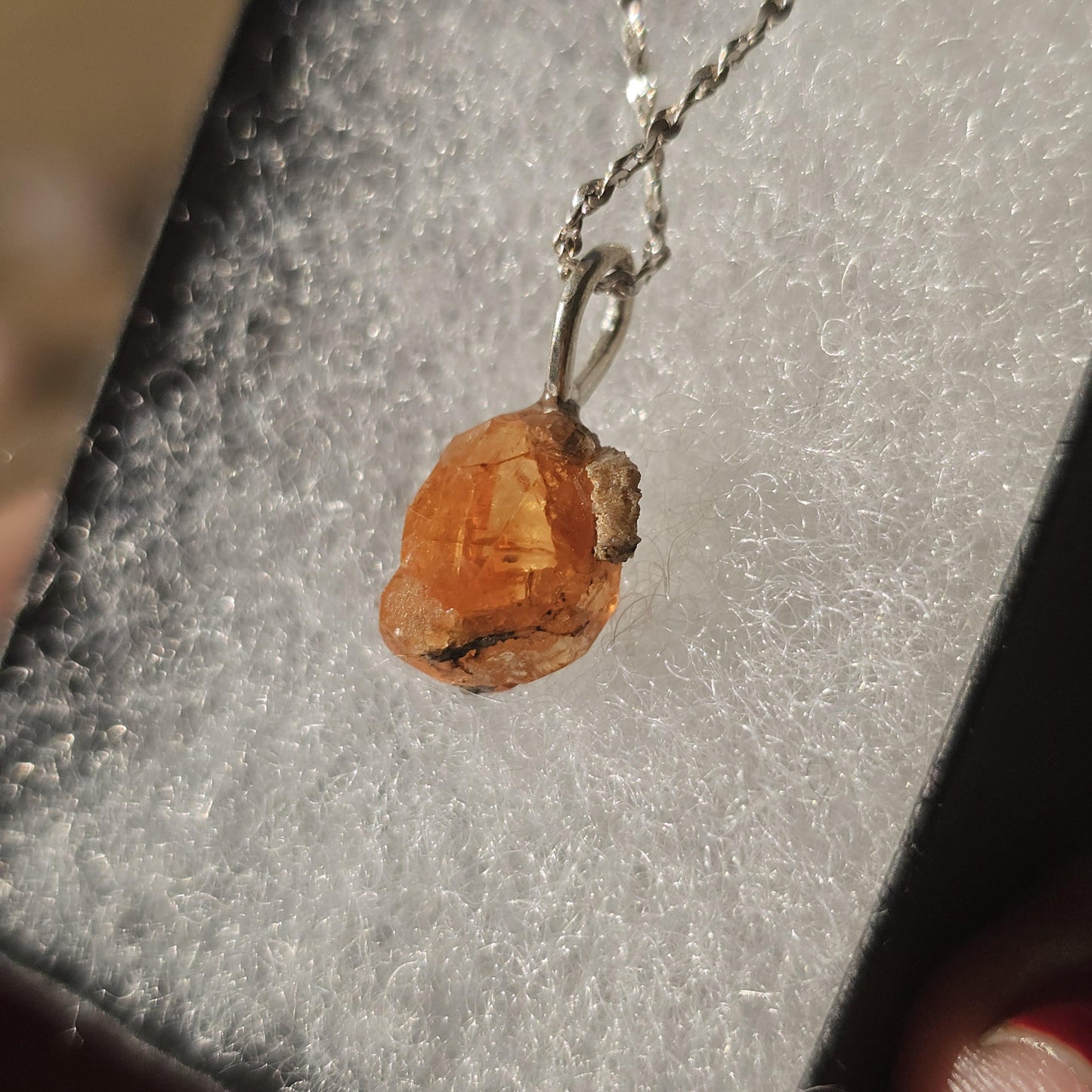 Raw Spessartine Garnet Crystal Necklace: Little Three Mine, California