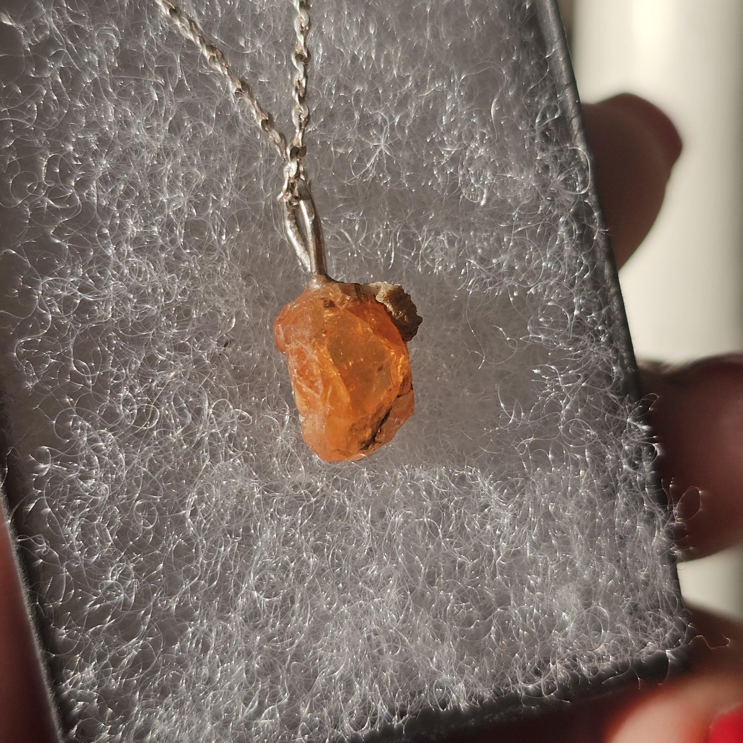 Raw Spessartine Garnet Crystal Necklace: Little Three Mine, California
