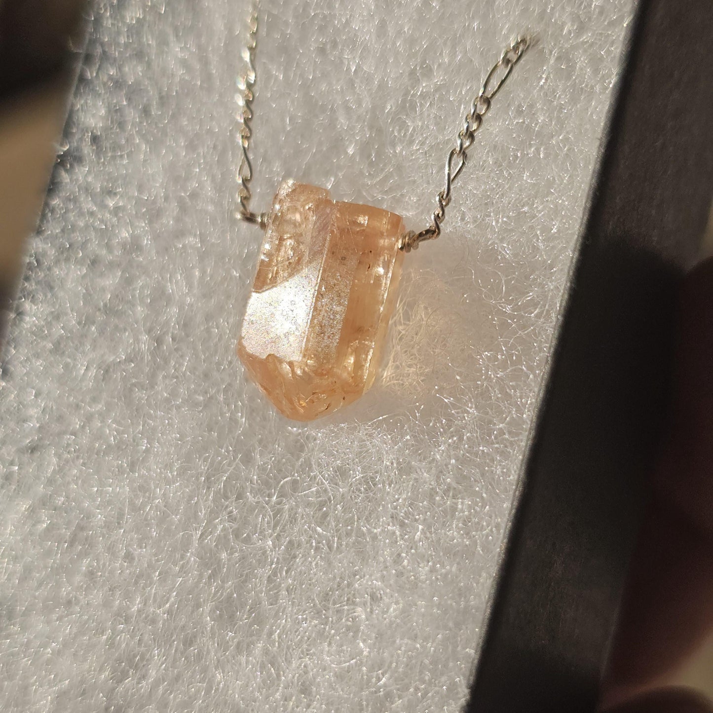 Imperial Topaz Crystal Necklace: Raw Orange Yellow Stone, Sterling Silver
