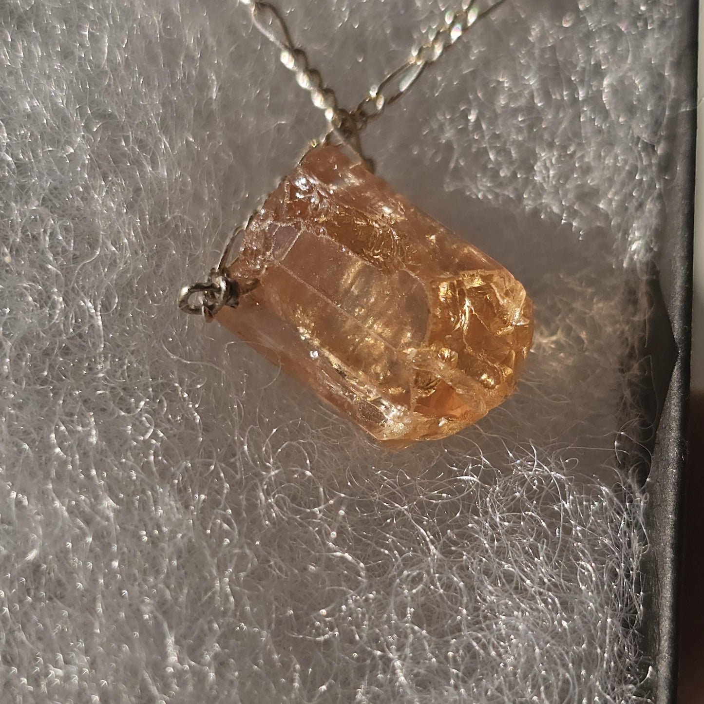 Imperial Topaz Crystal Necklace: Raw Orange Yellow Stone, Sterling Silver