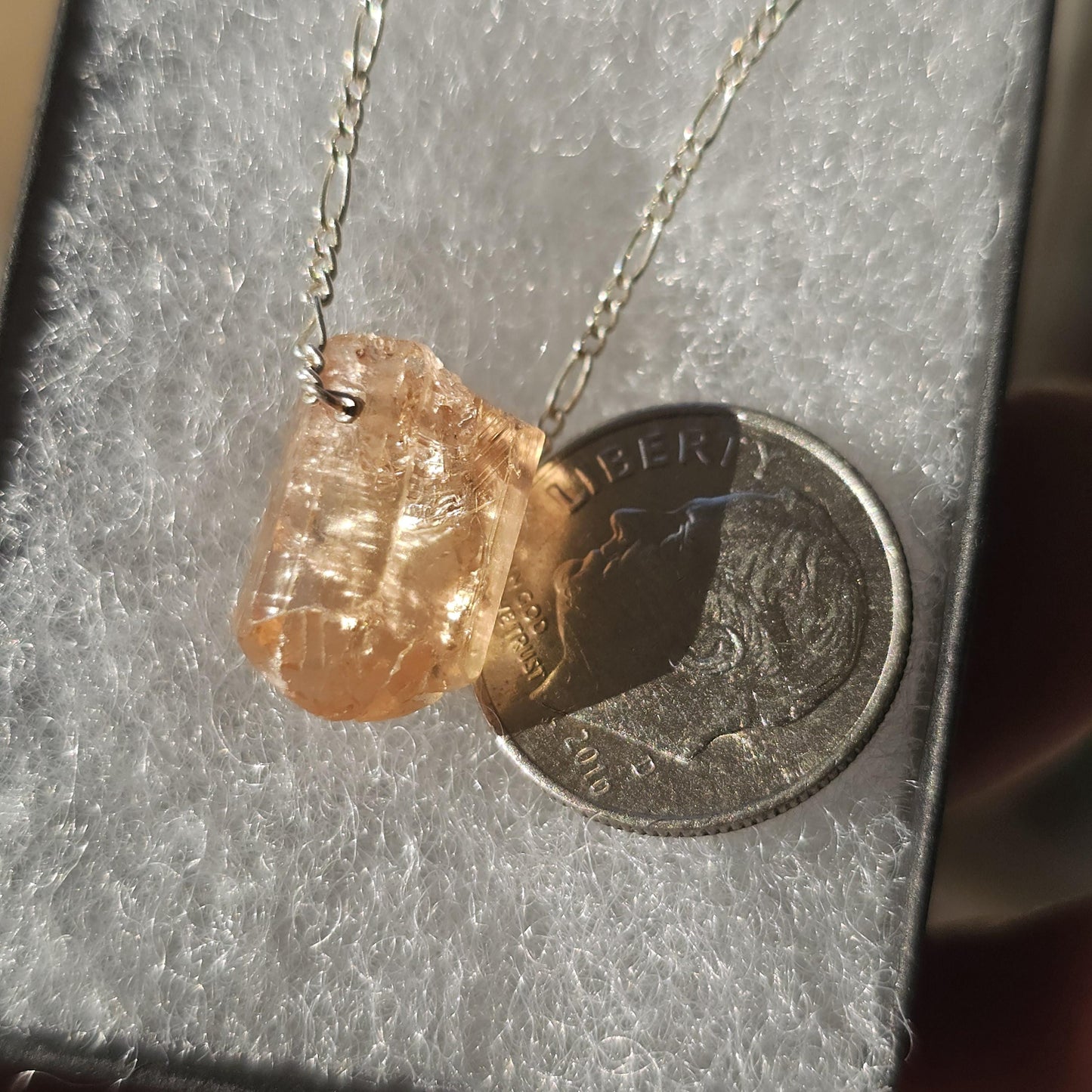 Imperial Topaz Crystal Necklace: Raw Orange Yellow Stone, Sterling Silver
