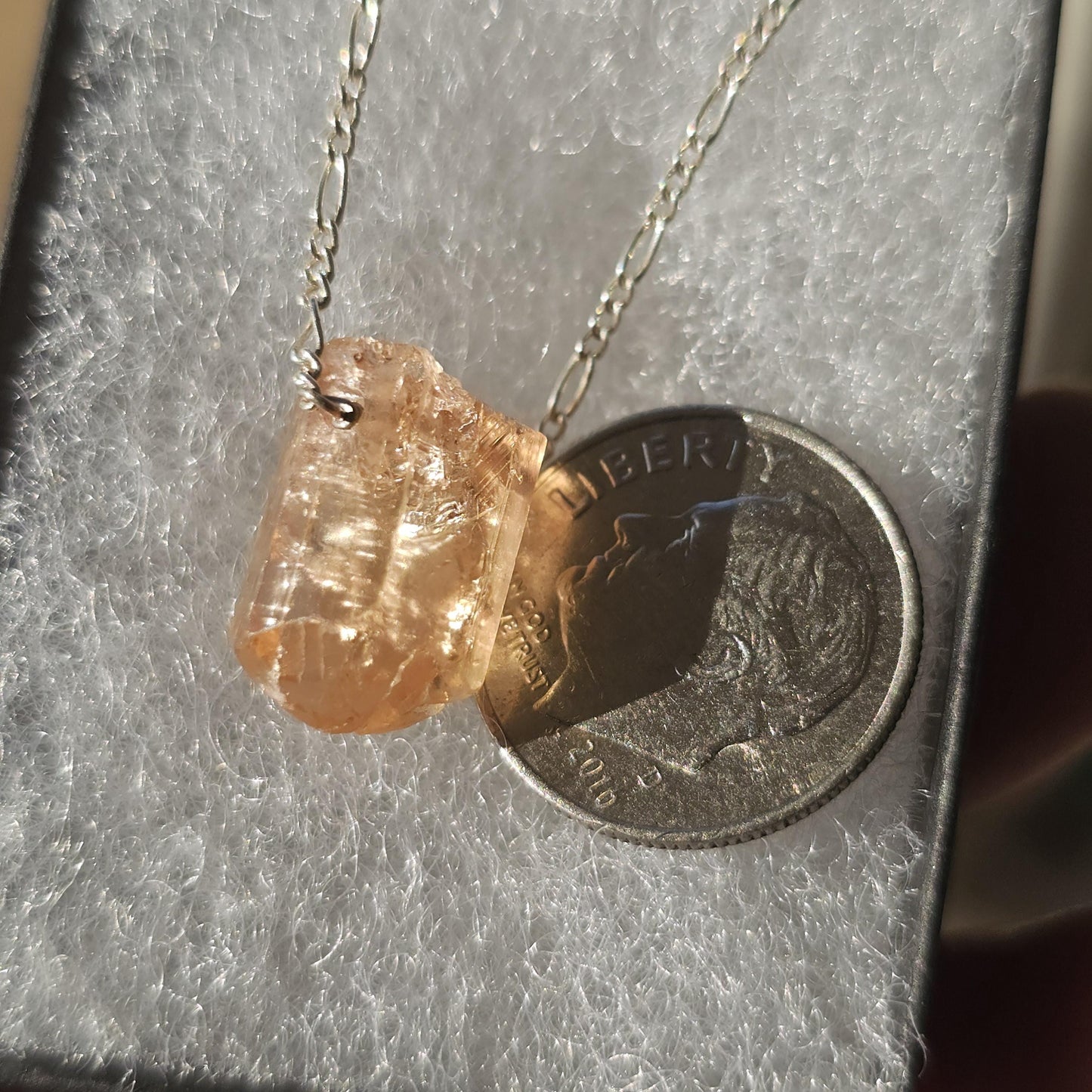 Imperial Topaz Crystal Necklace: Raw Orange Yellow Stone, Sterling Silver