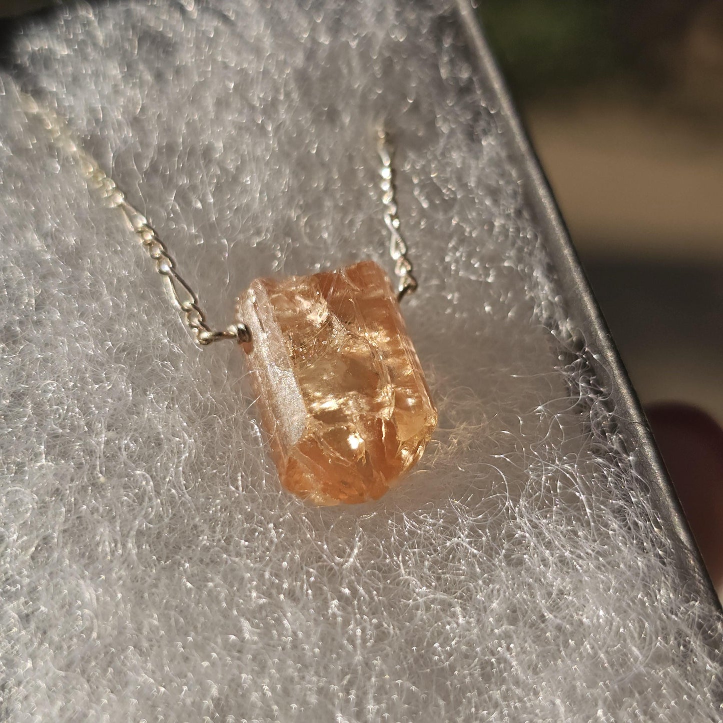 Imperial Topaz Crystal Necklace: Raw Orange Yellow Stone, Sterling Silver