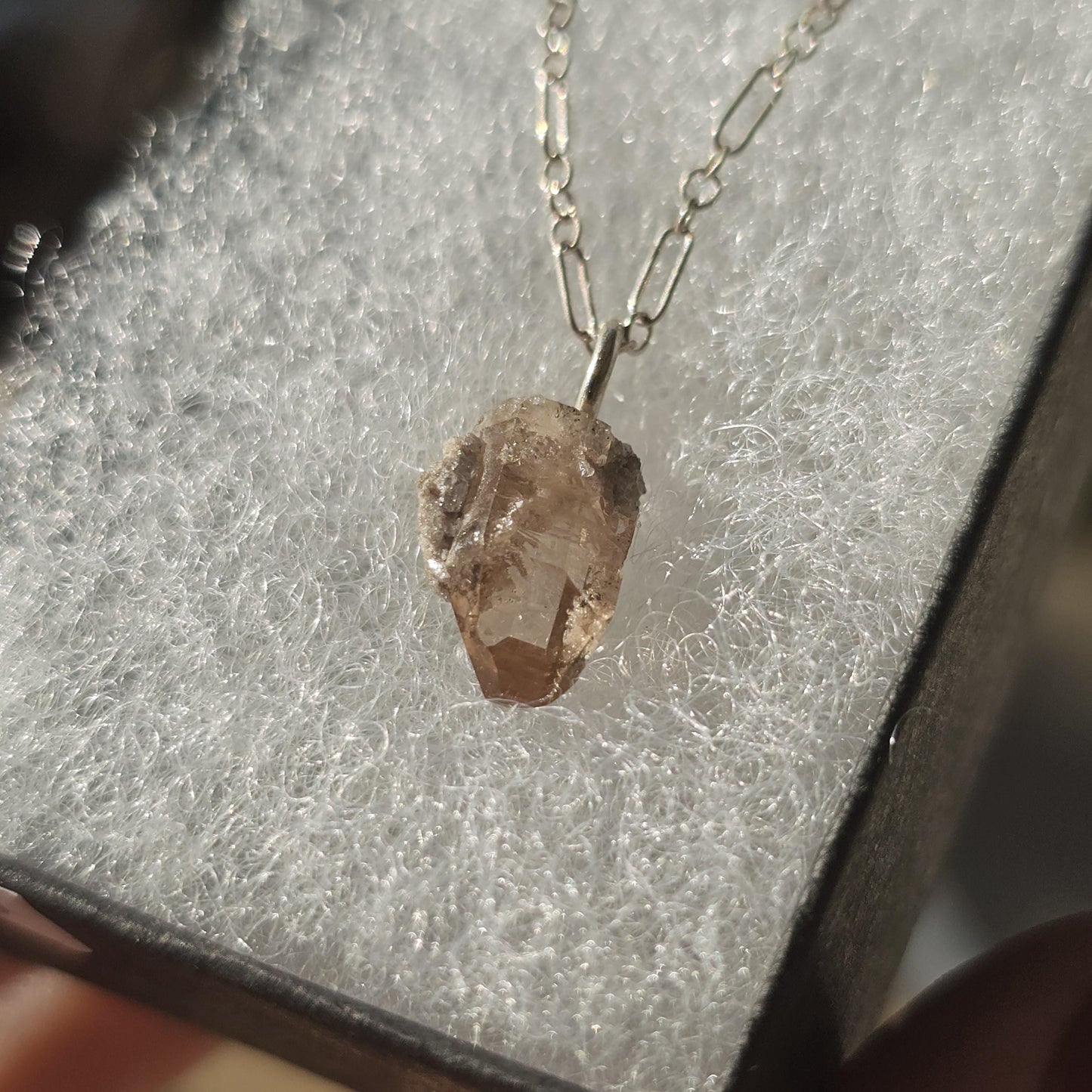 Raw Utah Champagne Topaz Necklace: Sterling Silver Chain, November Birthstone