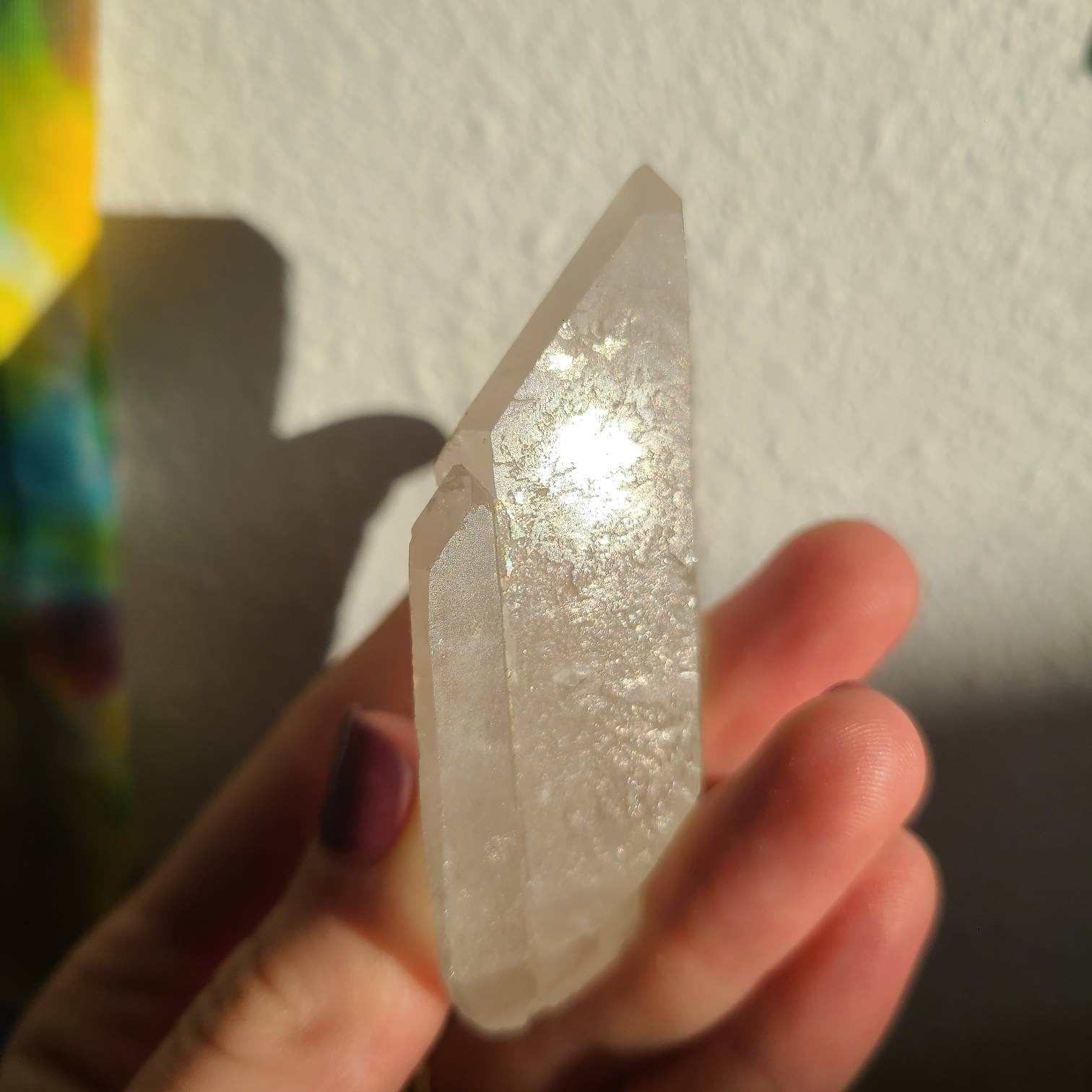 Awesome Twinned AND Double Terminated | Raw Natural Tabular Quartz Specimen with Big Bright Rainbow Inclusion