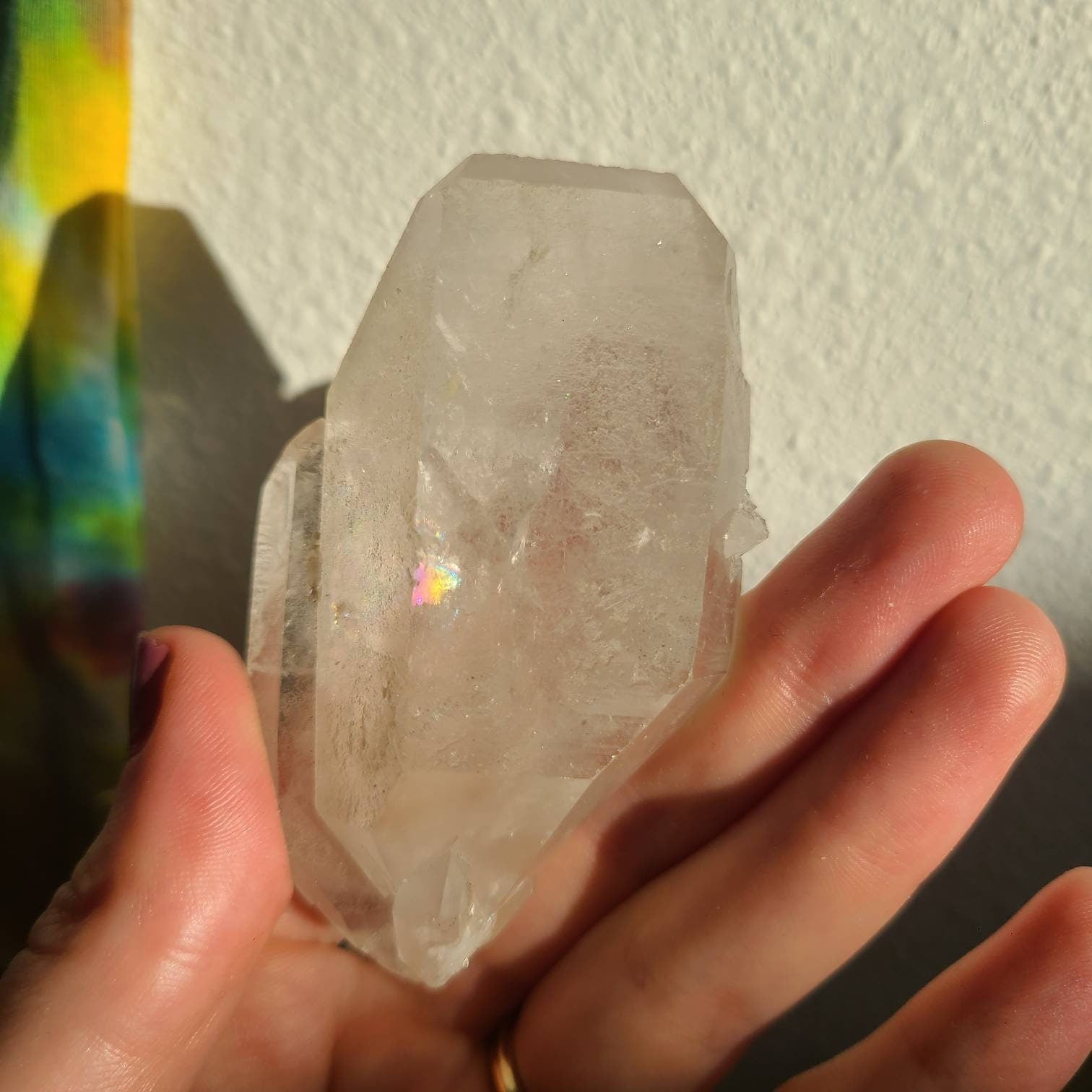 Awesome Twinned AND Double Terminated | Raw Natural Tabular Quartz Specimen with Big Bright Rainbow Inclusion