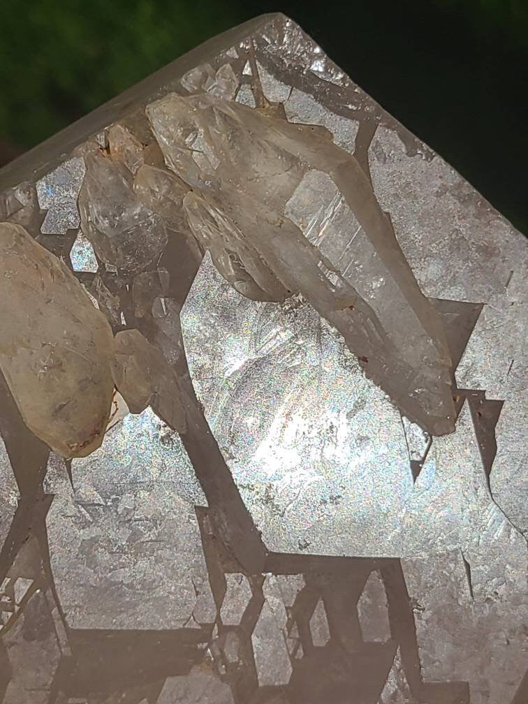 RESERVED for Bernhard Lemurian Quartz w Pink Mineral Coating, Rainbows | BIG Tabby Double Terminated Grid Centerpiece Collector Crystal