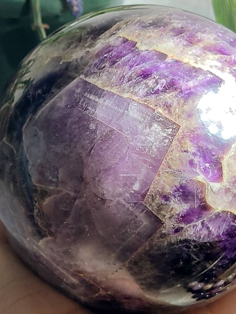 HUGE Dream Amethyst Sphere | Purple Amethyst with Chevrons, Cacoxenite, Clear Quartz, Goethite, Lepidochrosite, Rutile and Smoky Quartz