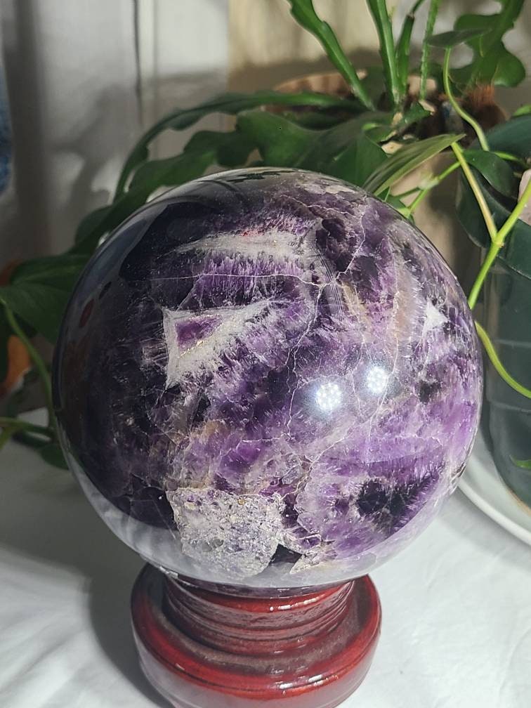 Huge Dream Amethyst Sphere: Super 7 Crystal with Chevrons