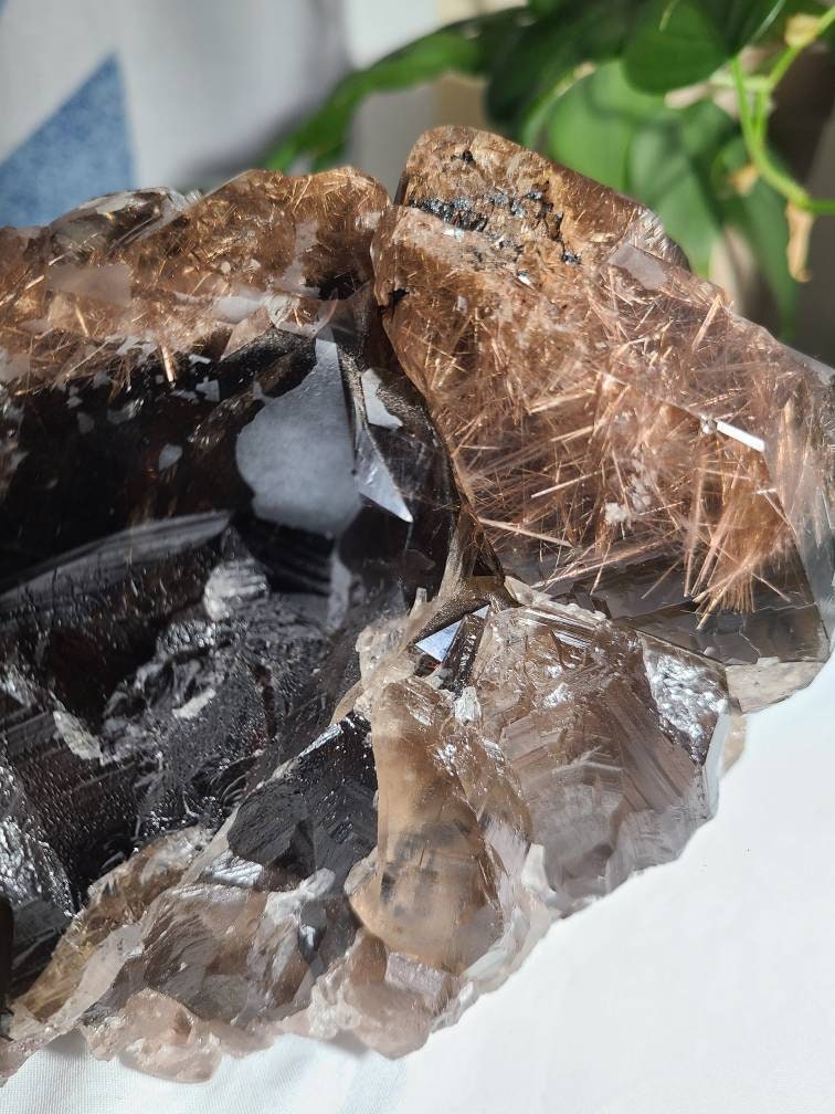 Golden Rutile Quartz | Rare Raw XL AAA Rutilated Smoky Quartz w Pink Lithium, Double Terminated, High Clarity Etched Elestial from Brazil