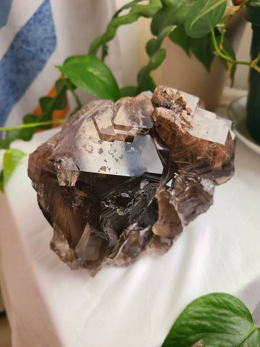 Golden Rutile Quartz | Rare Raw XL AAA Rutilated Smoky Quartz w Pink Lithium, Double Terminated, High Clarity Etched Elestial from Brazil