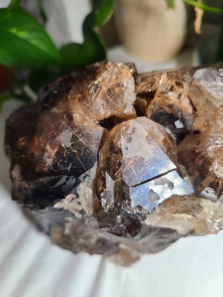 Golden Rutile Quartz | Rare Raw XL AAA Rutilated Smoky Quartz w Pink Lithium, Double Terminated, High Clarity Etched Elestial from Brazil