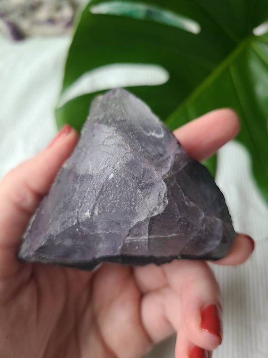 RARE Natural Fluorite Pyramid, Purple Flourite w Black Hematite, Clear Quartz Baby crystals, Self Standing, Totally Raw, Natural Equilateral