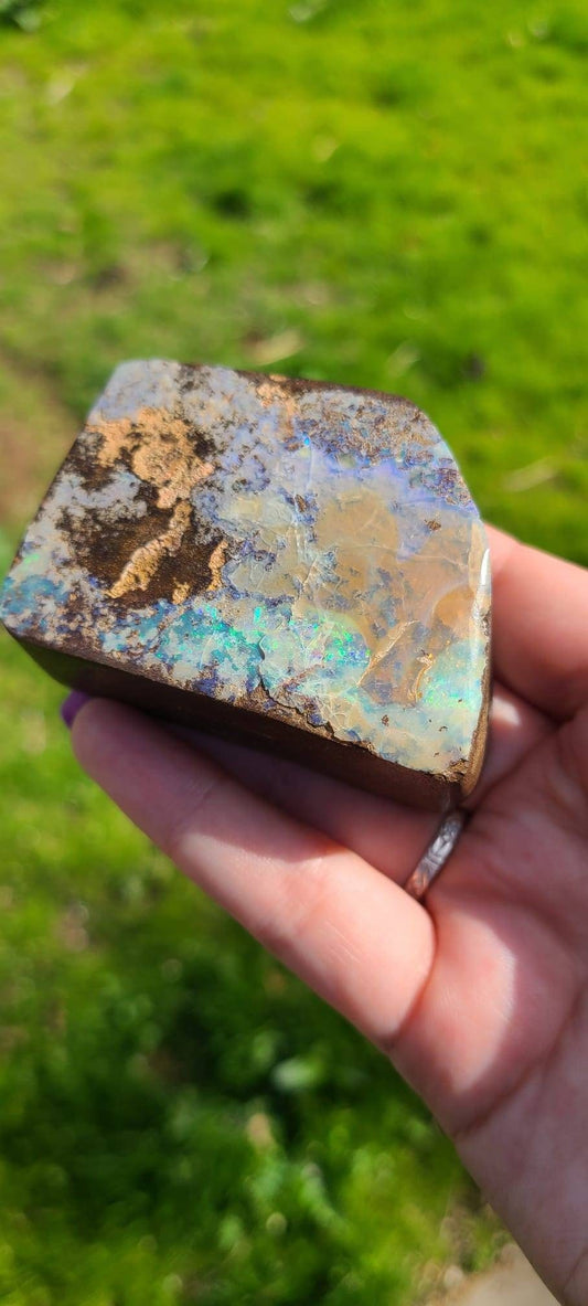 Big Boulder Opal from Australia | Large 178g Matrix Host Stone and Double Sided Opal Rainbow Flash | High End Desk, Cabinet Crystal