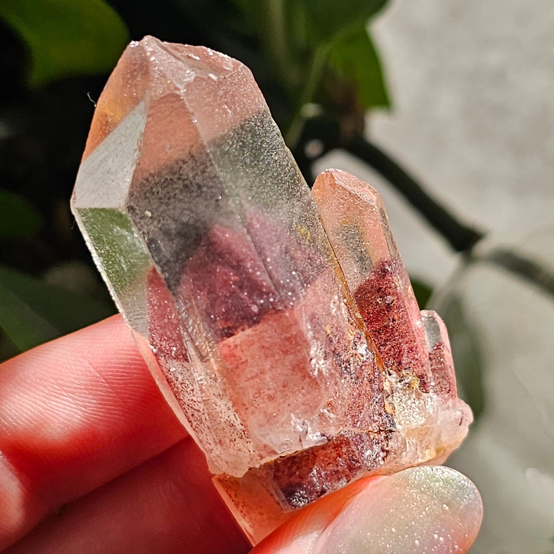 Hematite Phantom Quartz, 'Sunset Fire' Phantom India, Water Clear High Grade Collector Crystal, Red Glitter Pyramid Inside Raw Rare Specimen