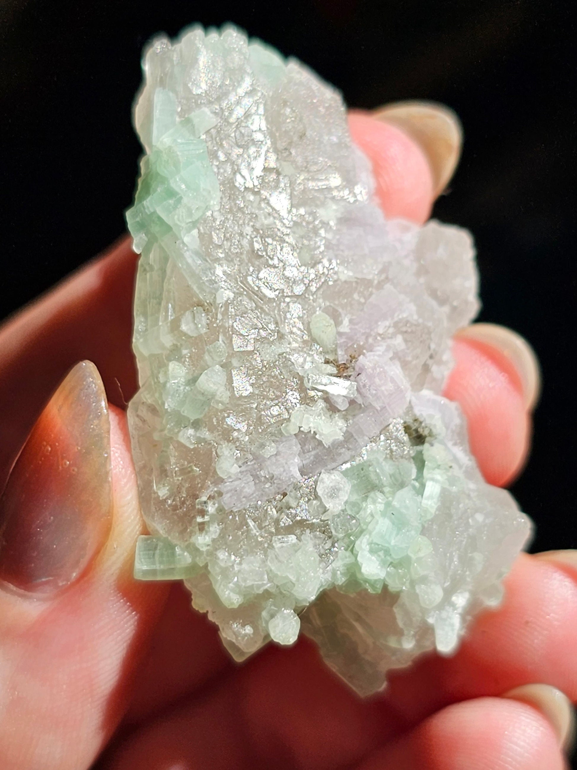 Frosted Elestial Quartz, Seafoam Baby Blue Tourmaline, Lepidolite Crystals | Tabular Elestial Crystal Combo, Laghman Mine, Rare, Collector
