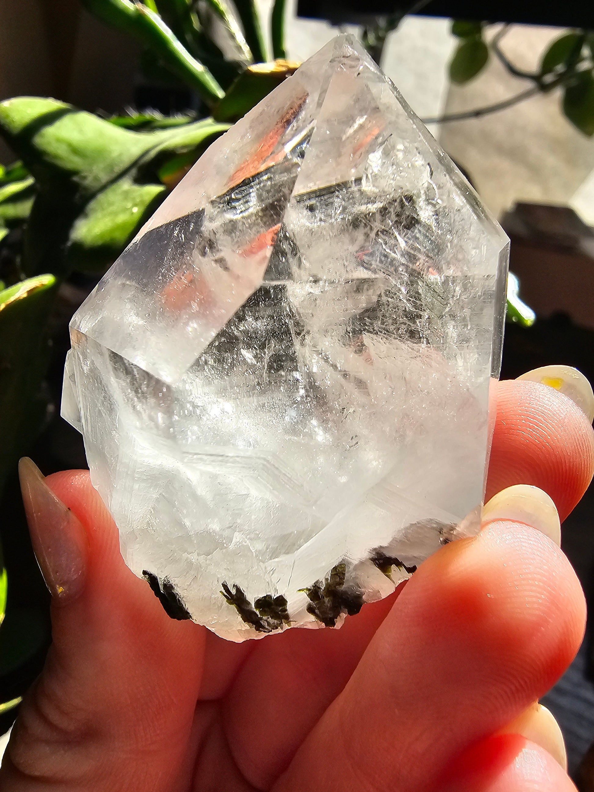 102g Clear Quartz and Epidote, Raw Rare Crystal Combo, Glassy, Terminated Specimen with Twins, Sidecar Crystal, Forest Green and White Clear