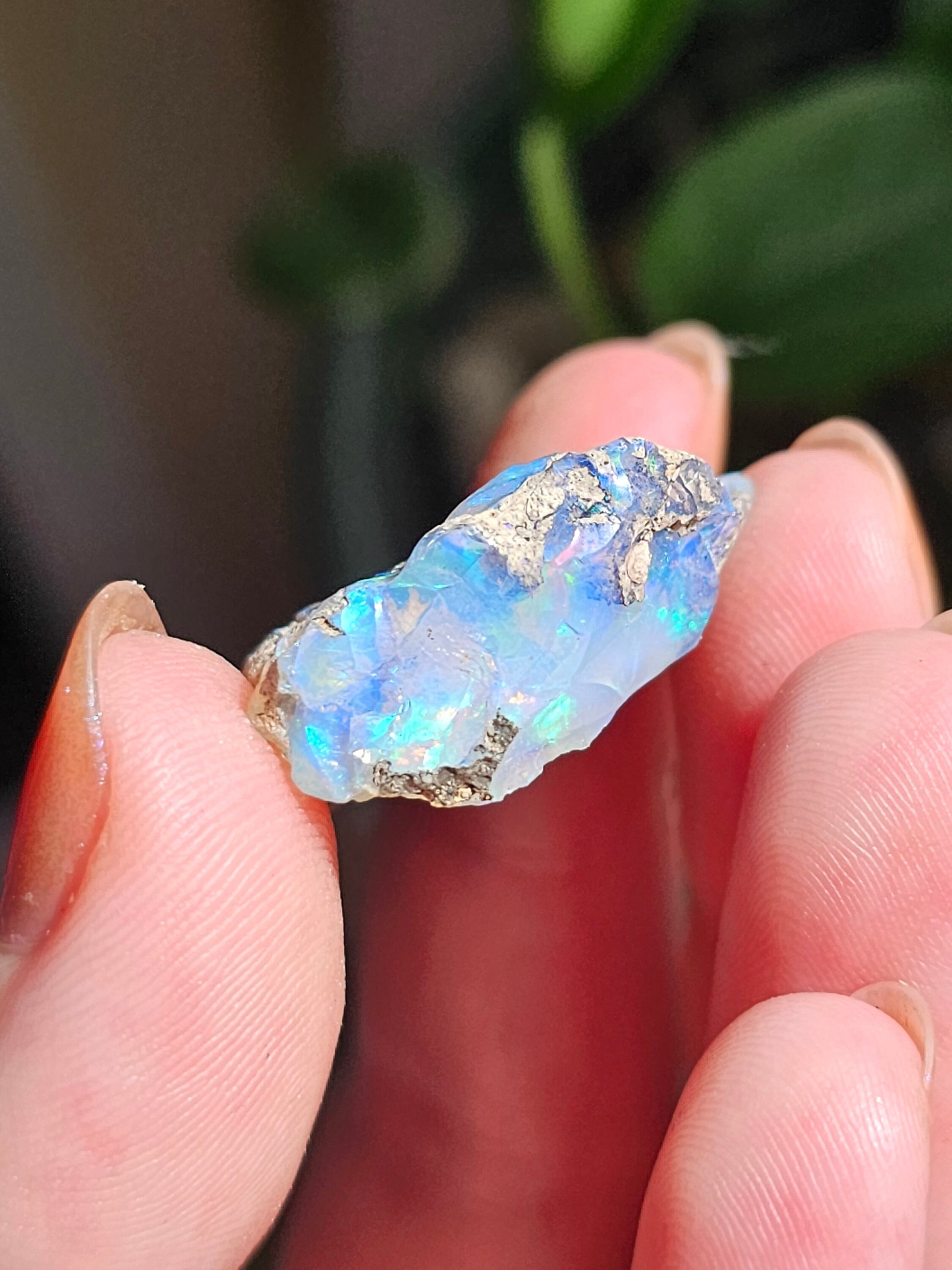 Raw Opal Crystal, Welo Ethiopia, Rough Rainbow Gem, 29ct, Opal Rough, with Matrix, Collector Specimen, Rainbow Flash, Blue Opal Gemstone