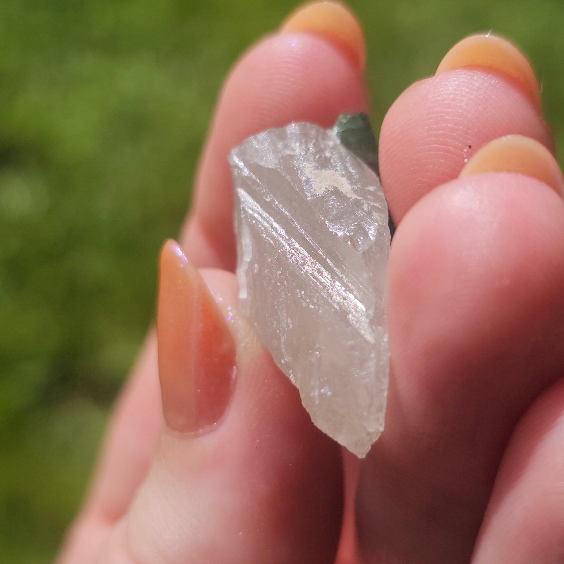 Blue Tourmaline on Quartz, 7.7g Crystal Combo, Indicolite and Rubellite on Clear Quartz, Terminated Crystals, Catseye Chatoyant Gem, Brazil