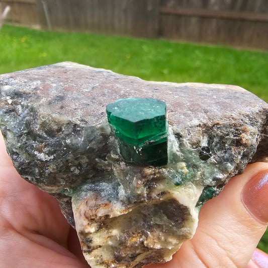 Raw Emerald (1cm) on matrix, Deep Green Emerald Beryl Crystal