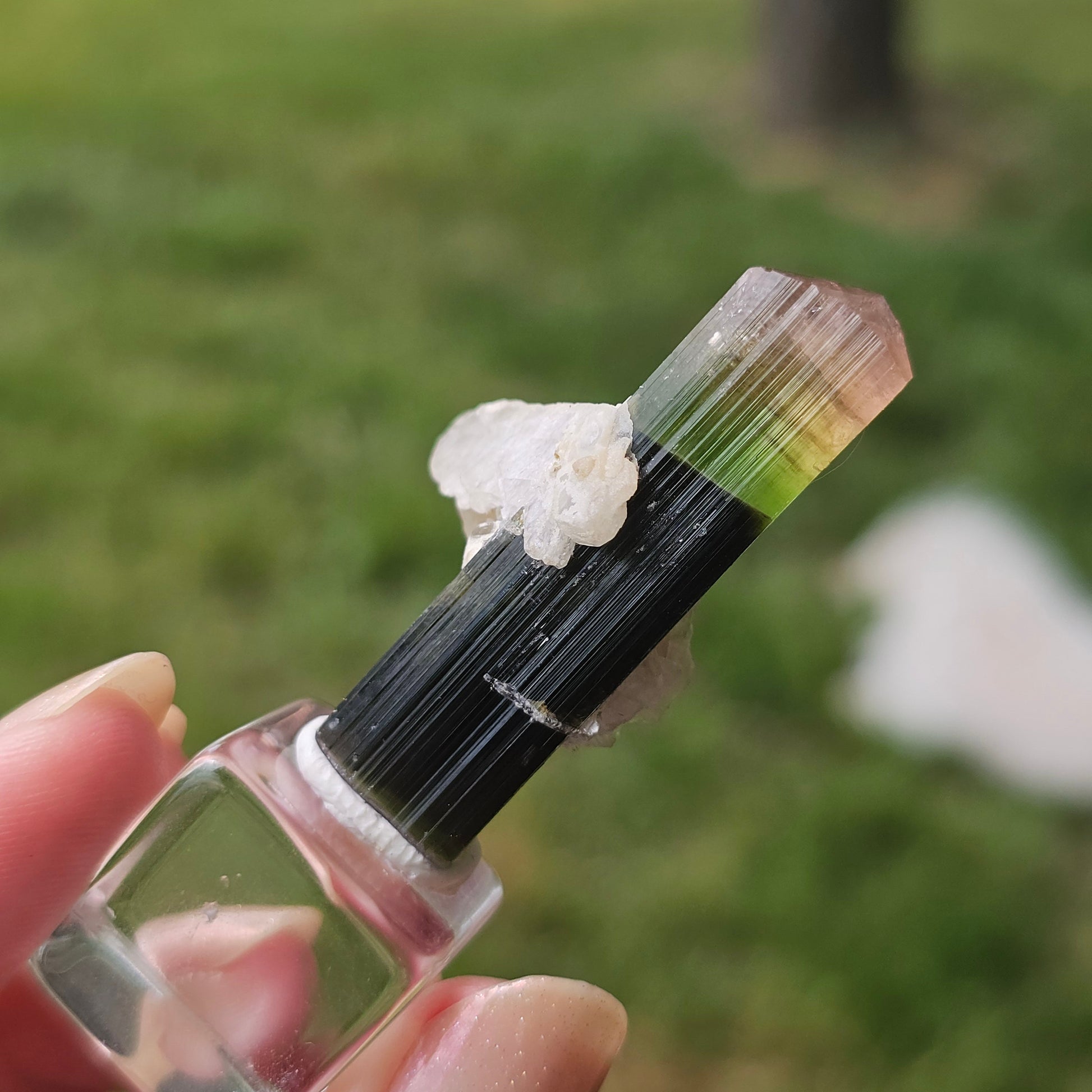 RESERVED for Bernhard Tourmaline Crystal, Stak Nala, Raw Elbaite, Double Terminated, with Matrix, Pink Green and Purple, Parti Colored