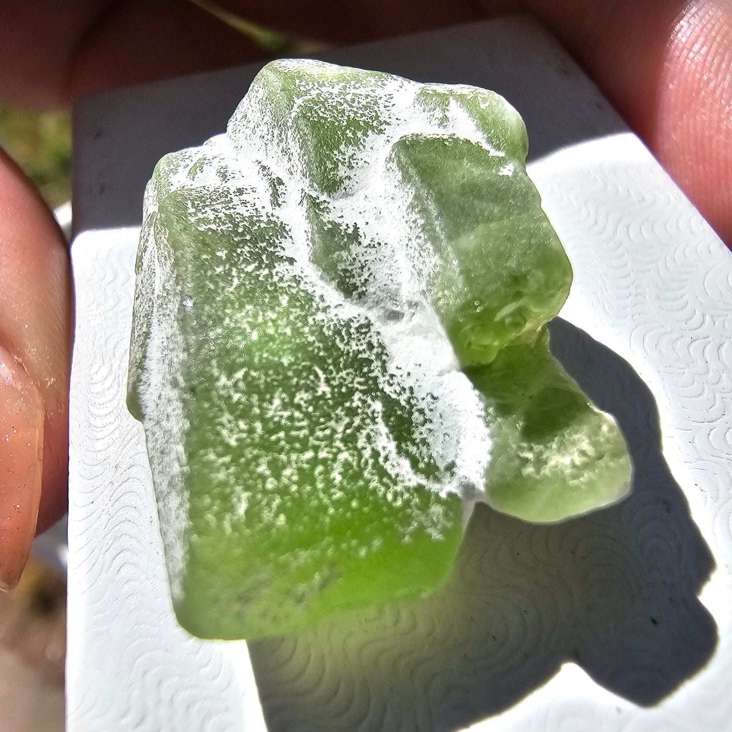 Peridot Crystal Cluster, Rare Raw Green Gemstone, August Birthstone, Gemmy Castle Shaped, Tabby, Tabular, Collector Mineral w White Coating