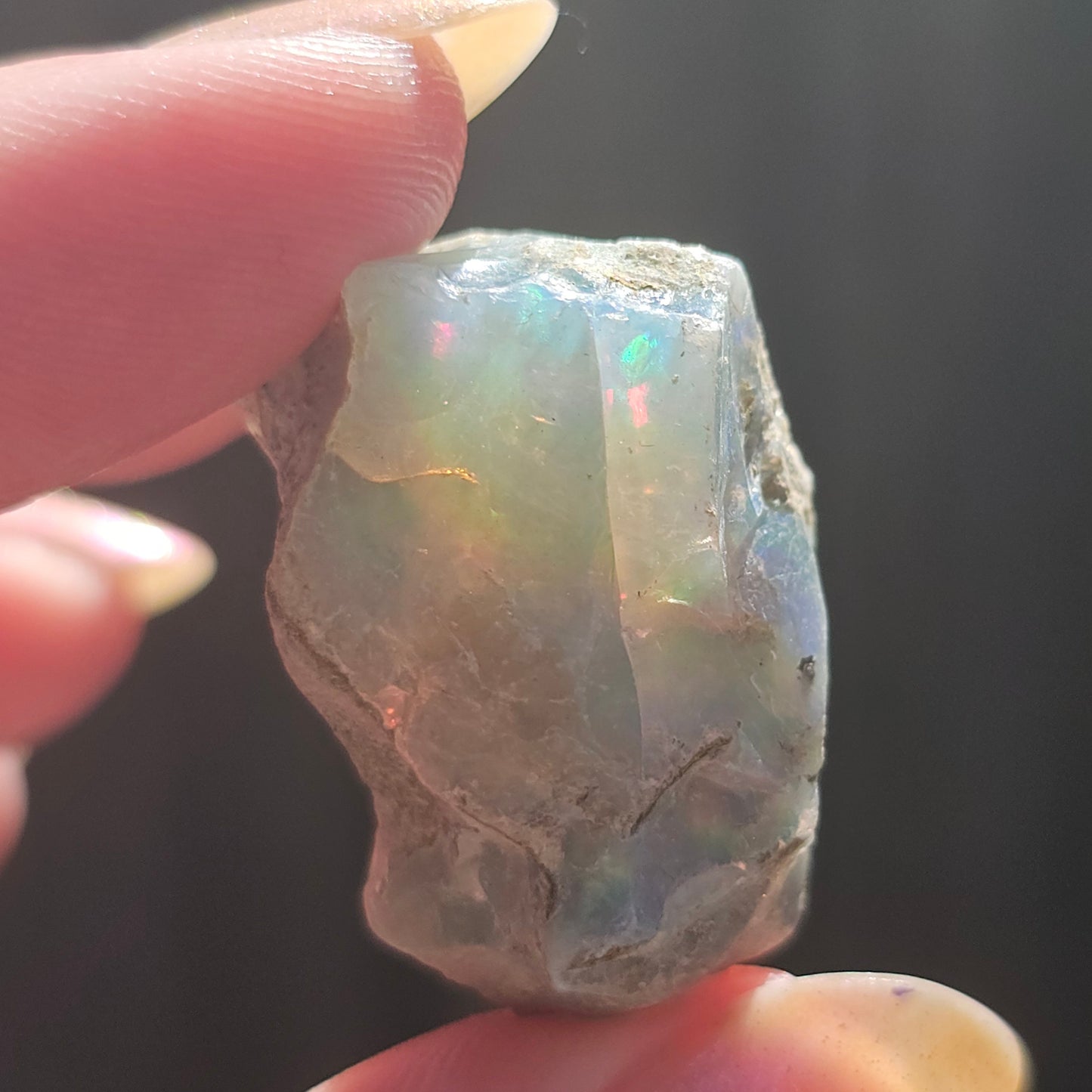 38ct Raw Opal, Rough Rare Rainbow Mineral Specimen, Rainbow Flashy Gem, Multicolored, Welo Ethiopia, Newer find, Opal w Matrix, Collectable