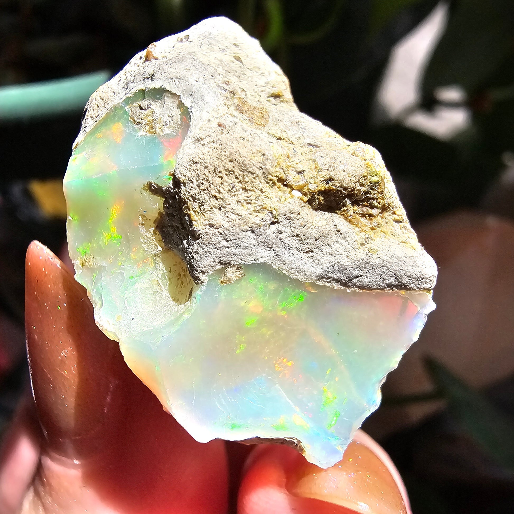 43ct Raw Opal, Rough Rare Rainbow Mineral Specimen, Rainbow Flashy Gem, Multicolored, Welo Ethiopia, Newer find, Opal w Matrix, Collectable