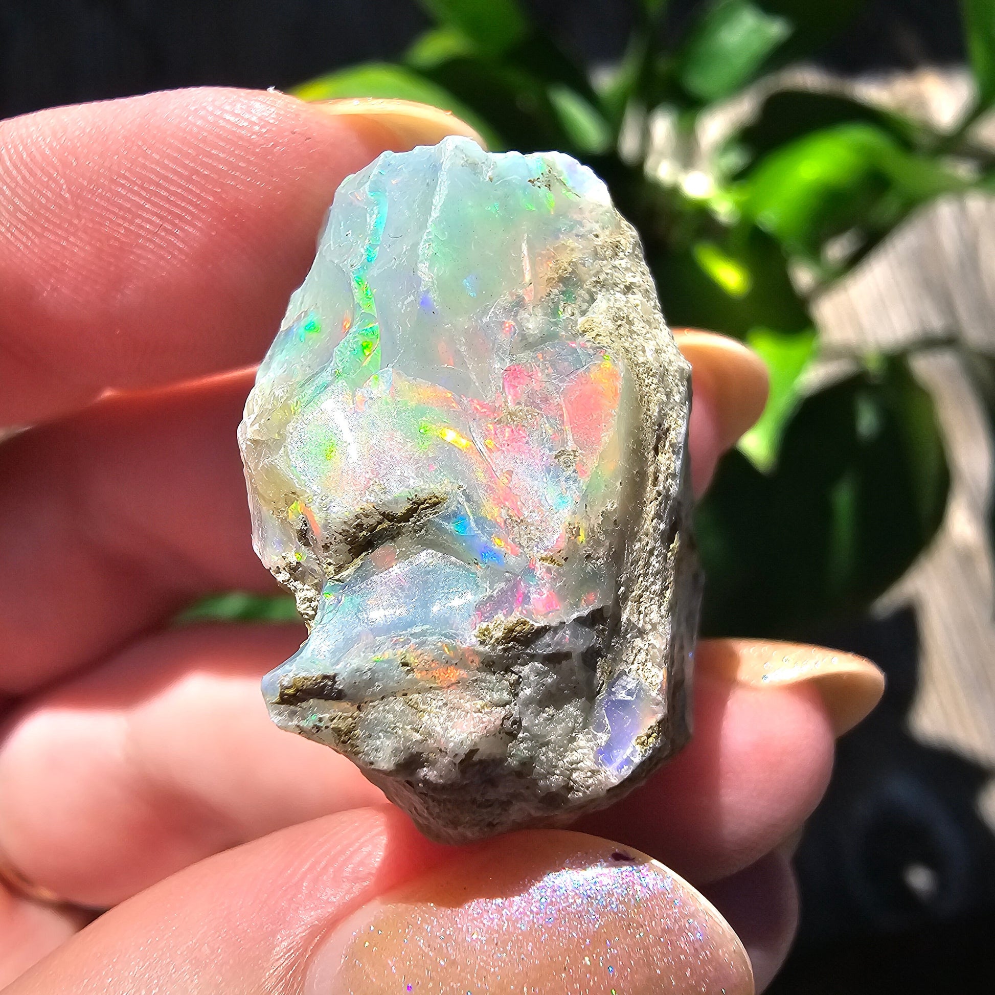 38ct Raw Opal, Rough Rare Rainbow Mineral Specimen, Rainbow Flashy Gem, Multicolored, Welo Ethiopia, Newer find, Opal w Matrix, Collectable