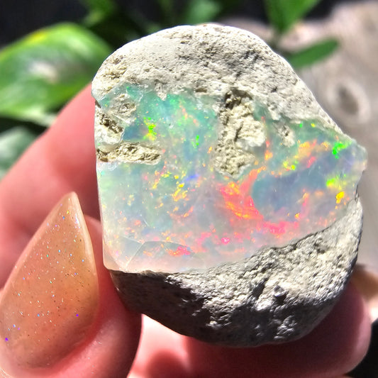 46ct Raw Opal, Rough Rare Rainbow Mineral Specimen, Rainbow Flashy Gem, Multicolored, Welo Ethiopia, Newer find, Opal w Matrix, Collectable