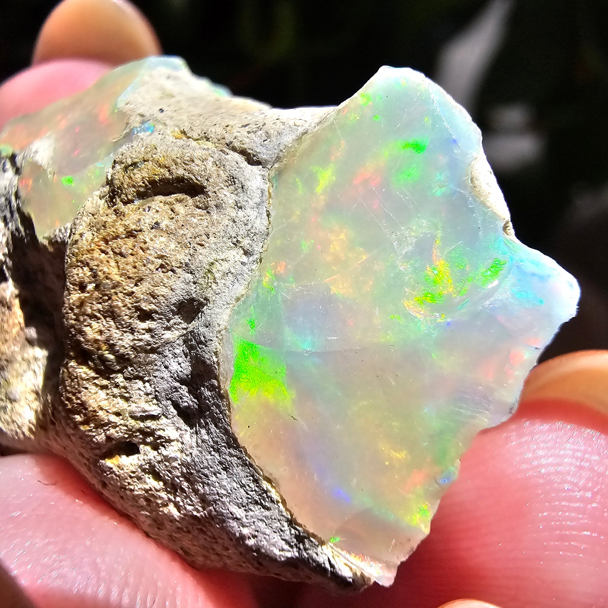 43ct Raw Opal, Rough Rare Rainbow Mineral Specimen, Rainbow Flashy Gem, Multicolored, Welo Ethiopia, Newer find, Opal w Matrix, Collectable