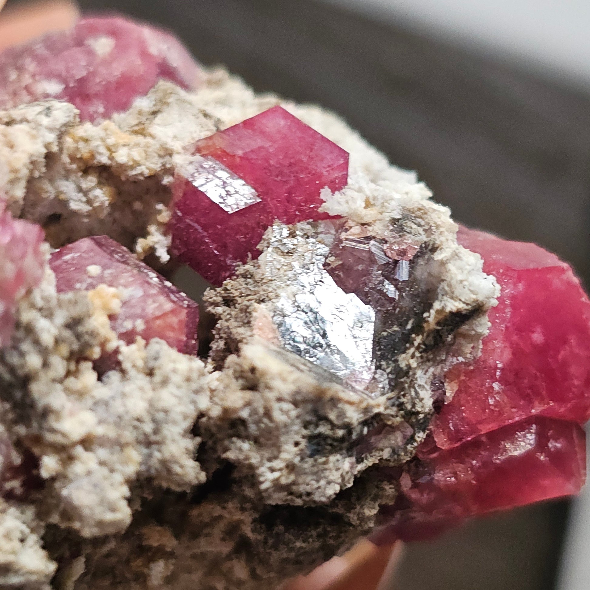 Raspberry Garnet on Matrix, Rare Raw Old Stock Mineral Specimen, Sierra de las Cruces Mexico, Local High End Rosalite, Deep Lustrous & Gemmy