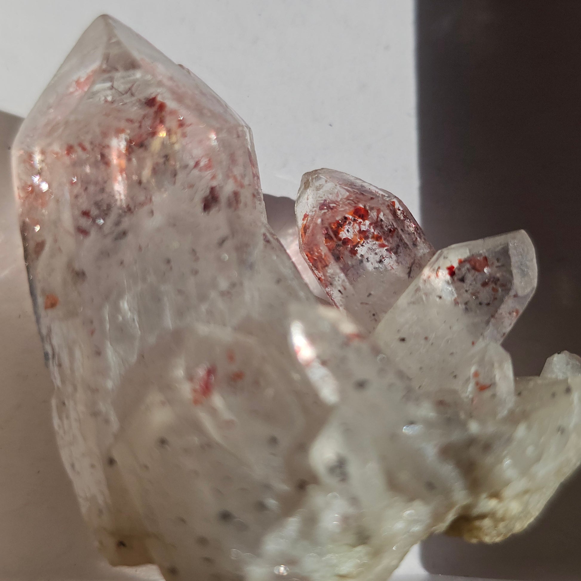 Harlequin Quartz, Hematite Phantom Quartz, 'Disco Fire' Crystal Cluster, Red Glitter Inclusions, Rare Small Find, Oyo State, Nigeria