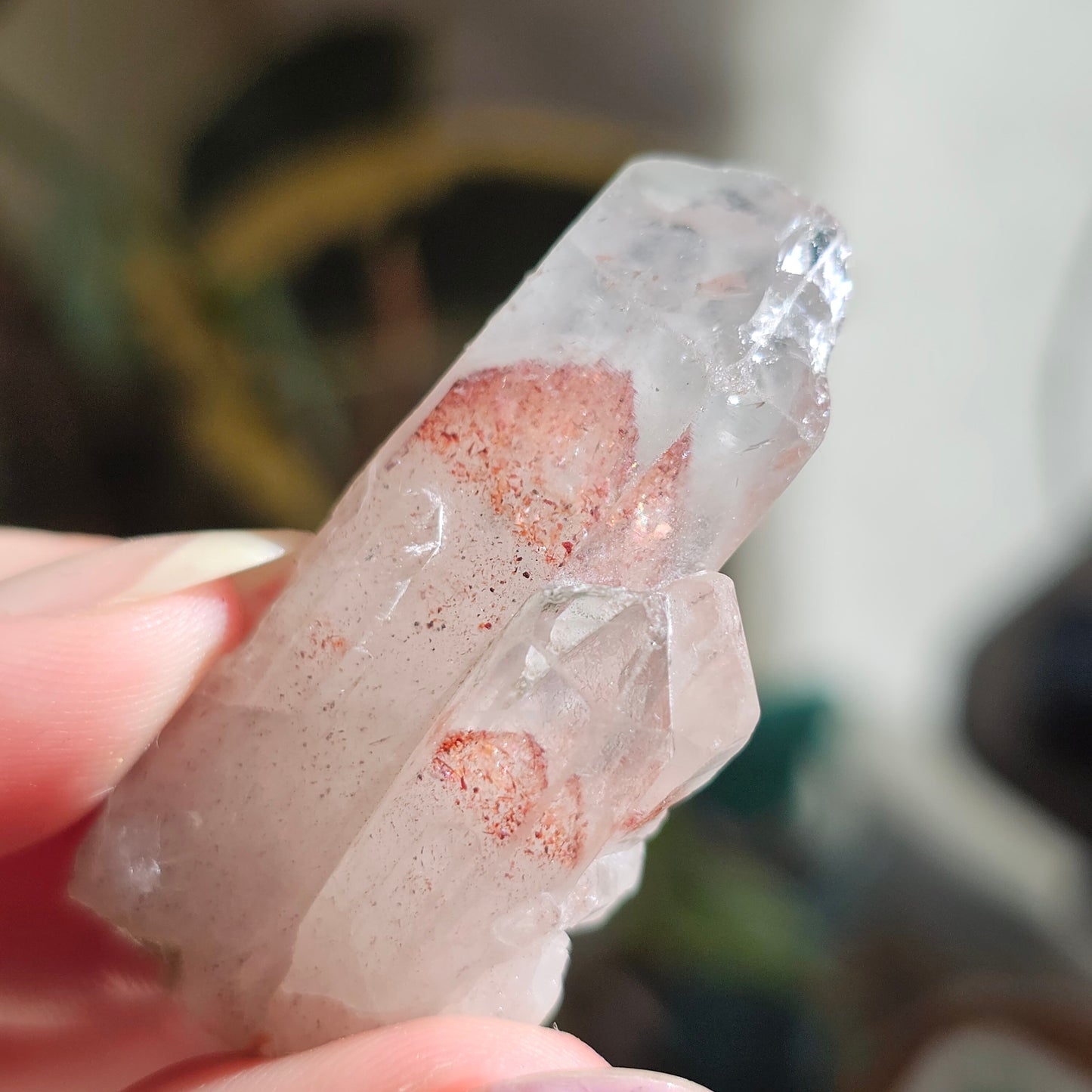 Harlequin Quartz Crystal, Orire, Natural Hematite Phantom Included, 23g 'Disco Fire Quartz', Oyo State Nigeria, Rare Glitter Red Inside