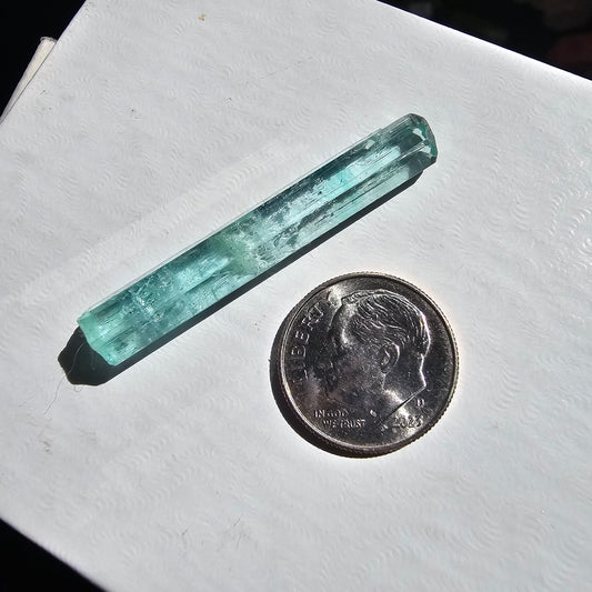 15.5ct Vanadium Beryl Pencil, Natural Terminated Crystal, Rare Banded Emerald, Aquamarine, Bright Neon Gem, Genuine Collector Gemstone