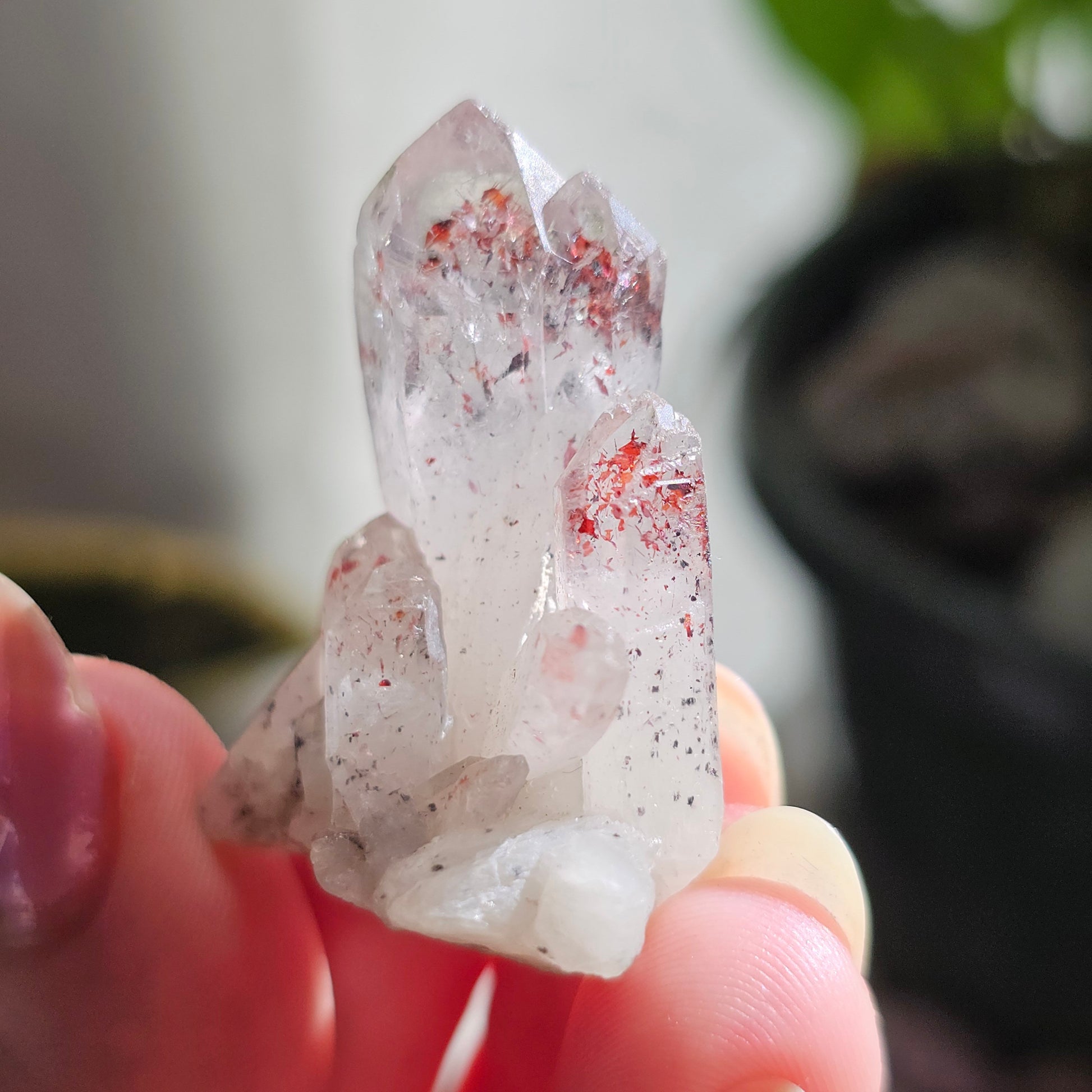 Harlequin Quartz, Hematite Phantom Quartz, 'Disco Fire' Crystal Cluster, Red Glitter Inclusions, Rare Small Find, Oyo State, Nigeria