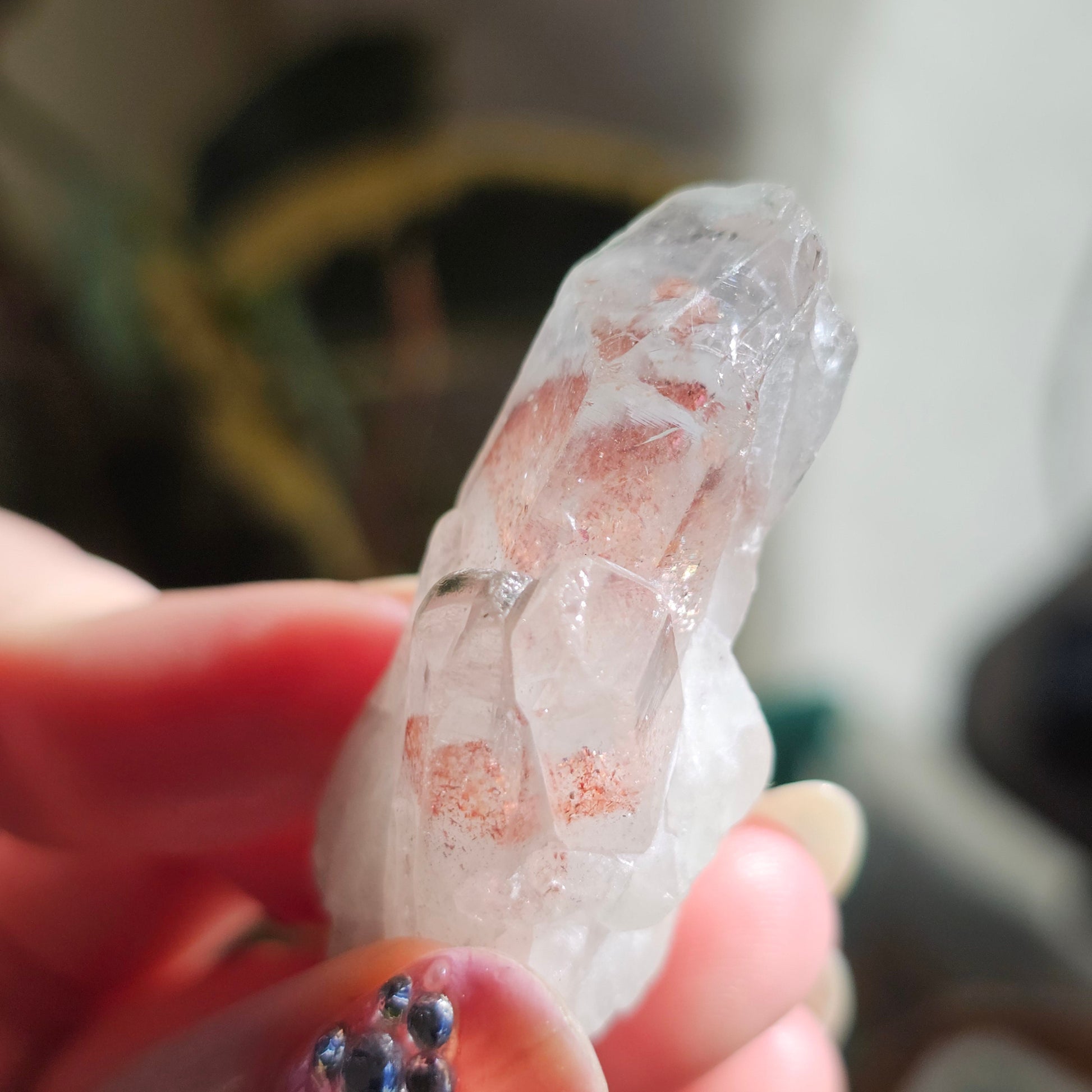 Harlequin Quartz Crystal, Orire, Natural Hematite Phantom Included, 23g 'Disco Fire Quartz', Oyo State Nigeria, Rare Glitter Red Inside