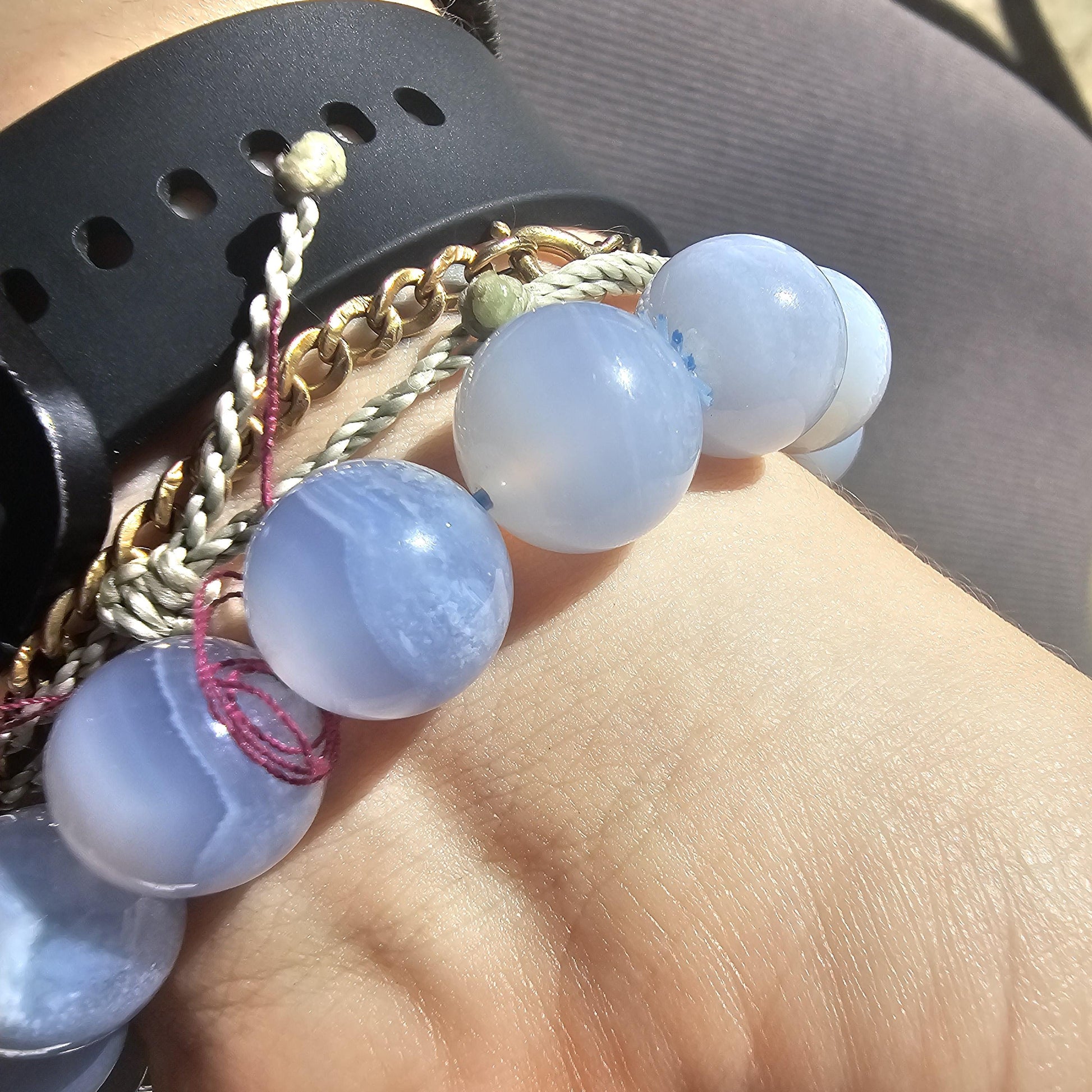 Blue Lace Agate, HQ Gemstone Bracelet, 12mm Rare Large High End, Gemmy Light Blue, Banded Agate, Milky Blue AAA Beads for Collector