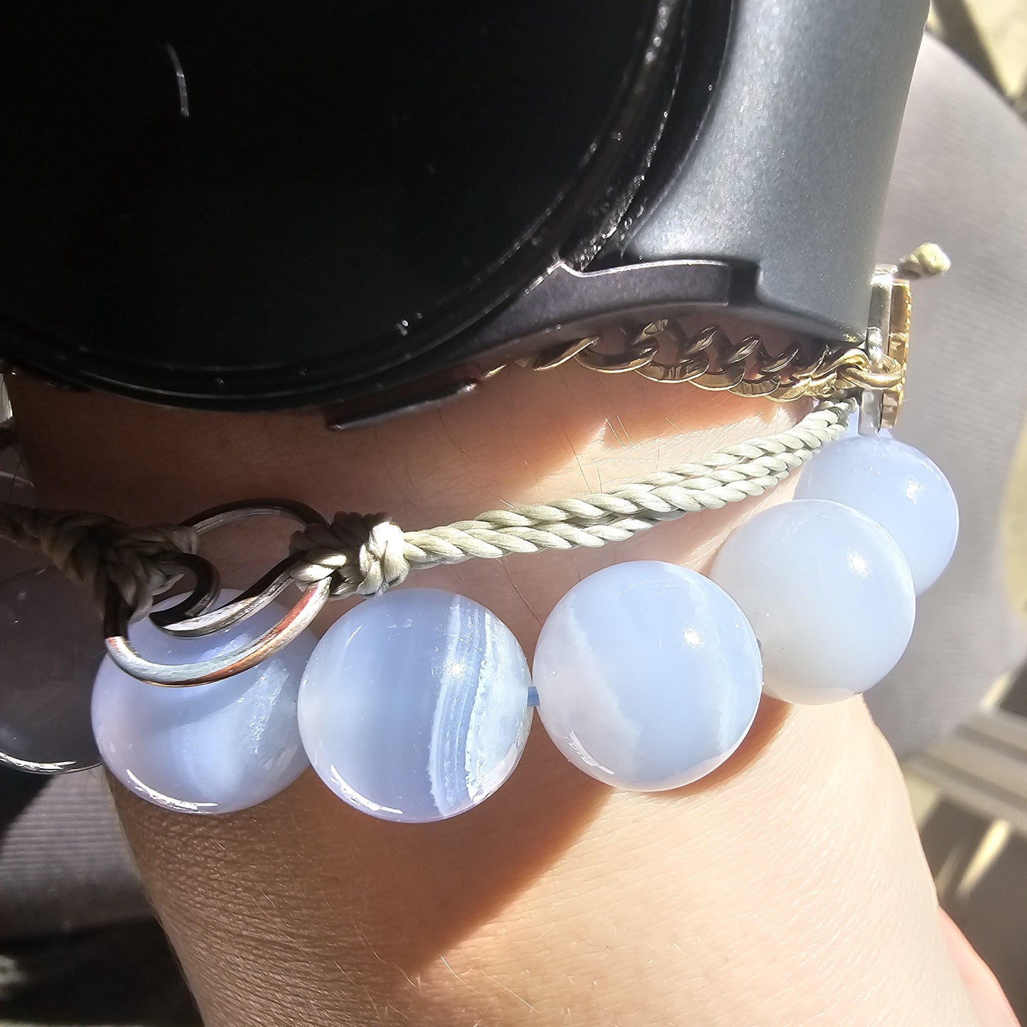 Blue Lace Agate, HQ Gemstone Bracelet, 12mm Rare Large High End, Gemmy Light Blue, Banded Agate, Milky Blue AAA Beads for Collector
