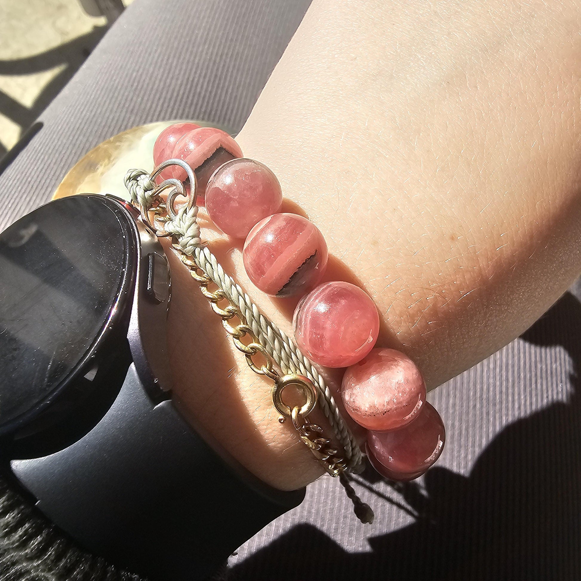 Rhodochrosite Bracelet, 12mm HQ High Grade, Gemmy Rhodo, Argentina, Large Beads, 57g Medium Size, Collectors Choice Crystal Gemstone Jewelry