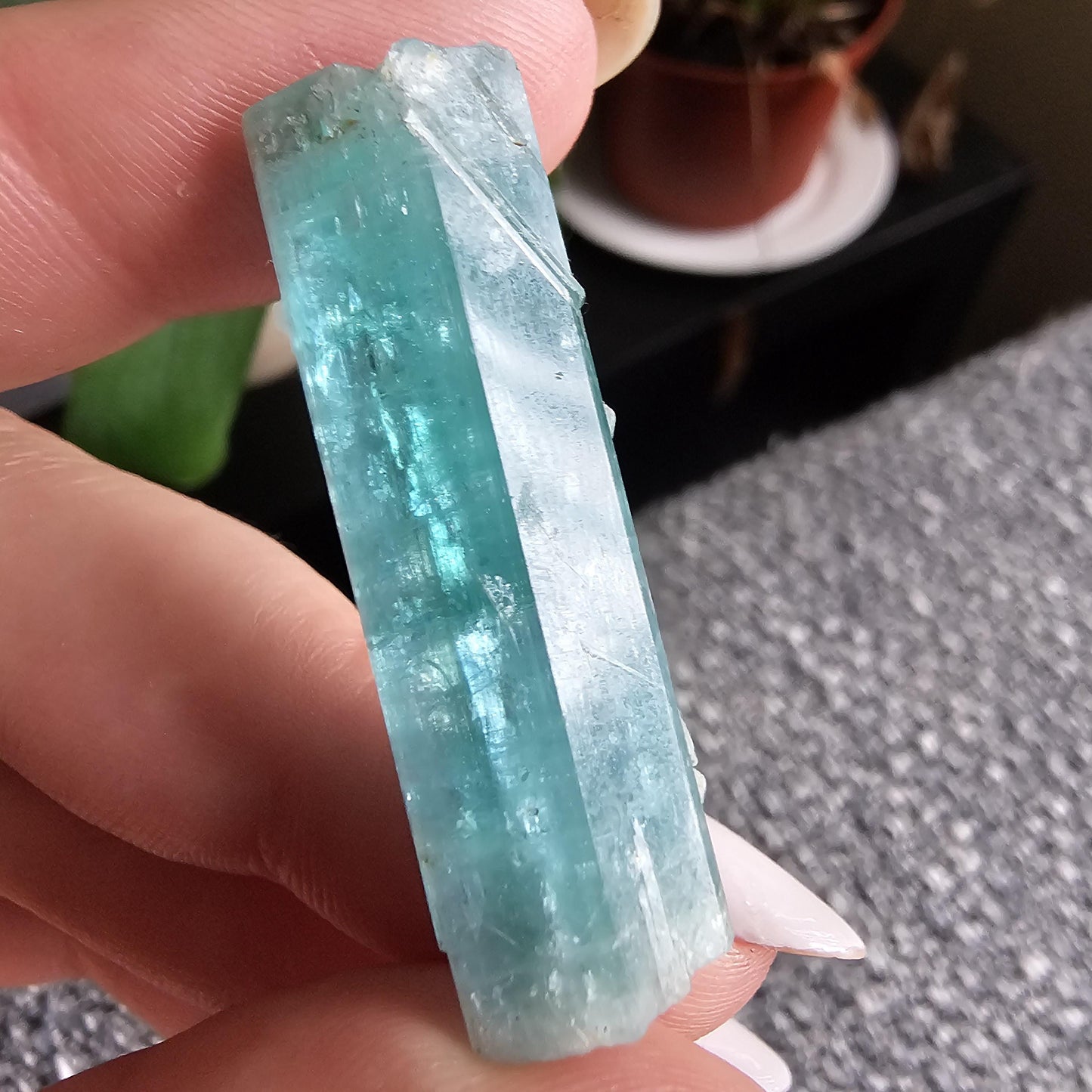 Glowy Teal Beryl, 48ct Neon Blue Green, Double Terminated, from Oyo State Nigeria