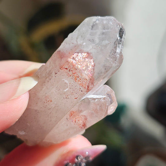 Harlequin Quartz Crystal, Orire, Natural Hematite Phantom Included, 23g 'Disco Fire Quartz', Oyo State Nigeria, Rare Glitter Red Inside