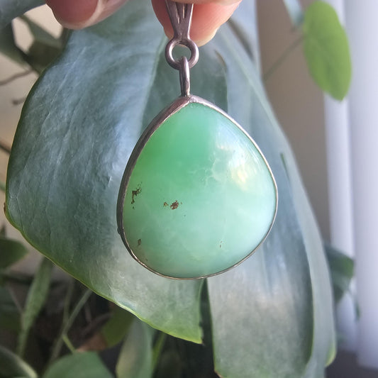 Chrysoprase Pendant, 925 Sterling Silver, OOAK Handmade Gemstone Necklace, Natural Teal Green like Jade, Agate from Australia, US Made Gift