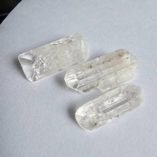 Gemmy Danburite Lot, Clear Terminated, Gem Grade, Rainbow Inclusions, Set of 3 Jewelry Grade, Pendant Sized Crystals, Durango Mexico