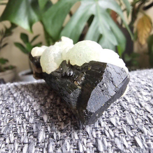 Terminated Large Deep Green Natural Epidote Crystal with Botryoidal Prehnite
