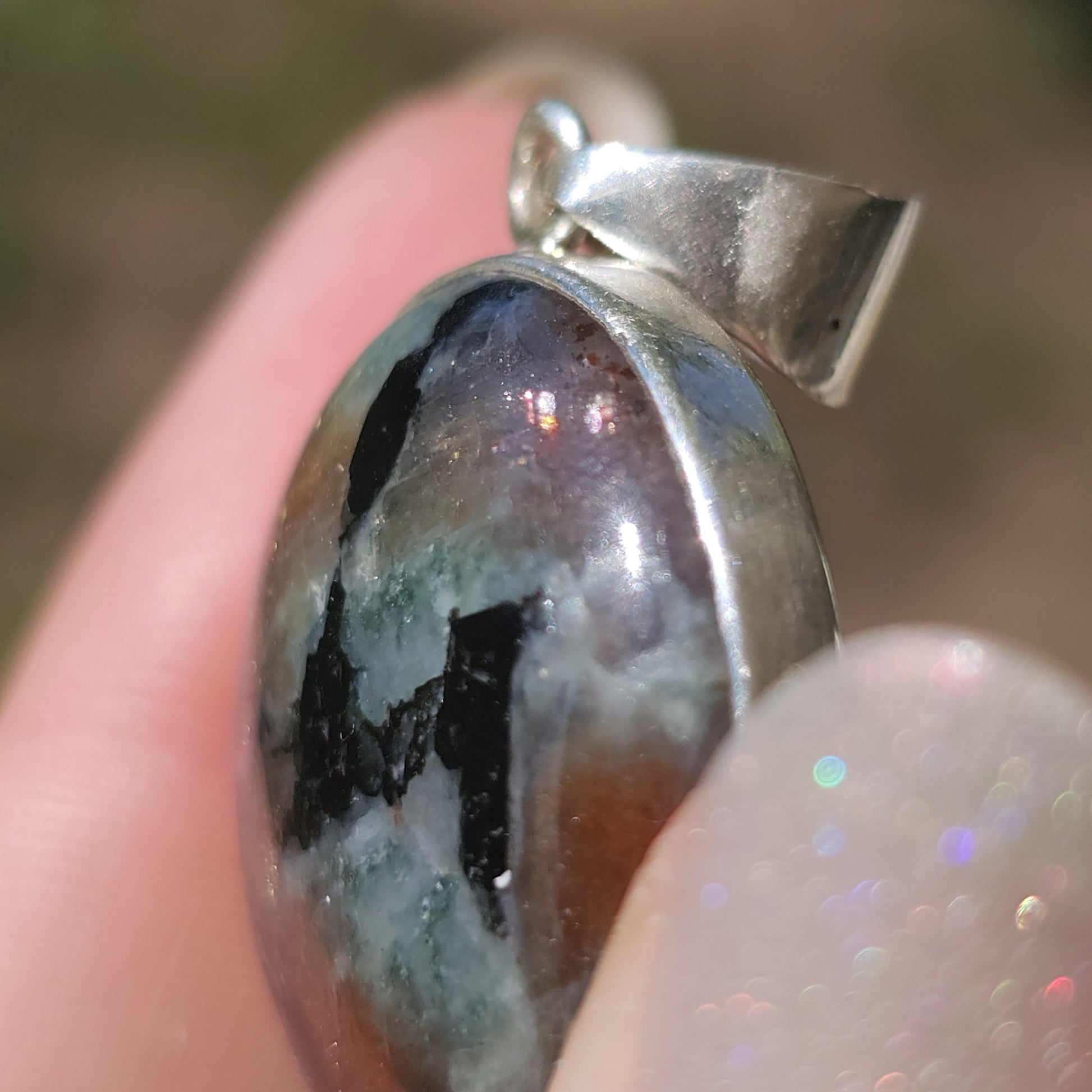 Cordierite Pendant in Sterling Silver, Bezel Set Rare Sunstone Iolite Feldspar from Norway