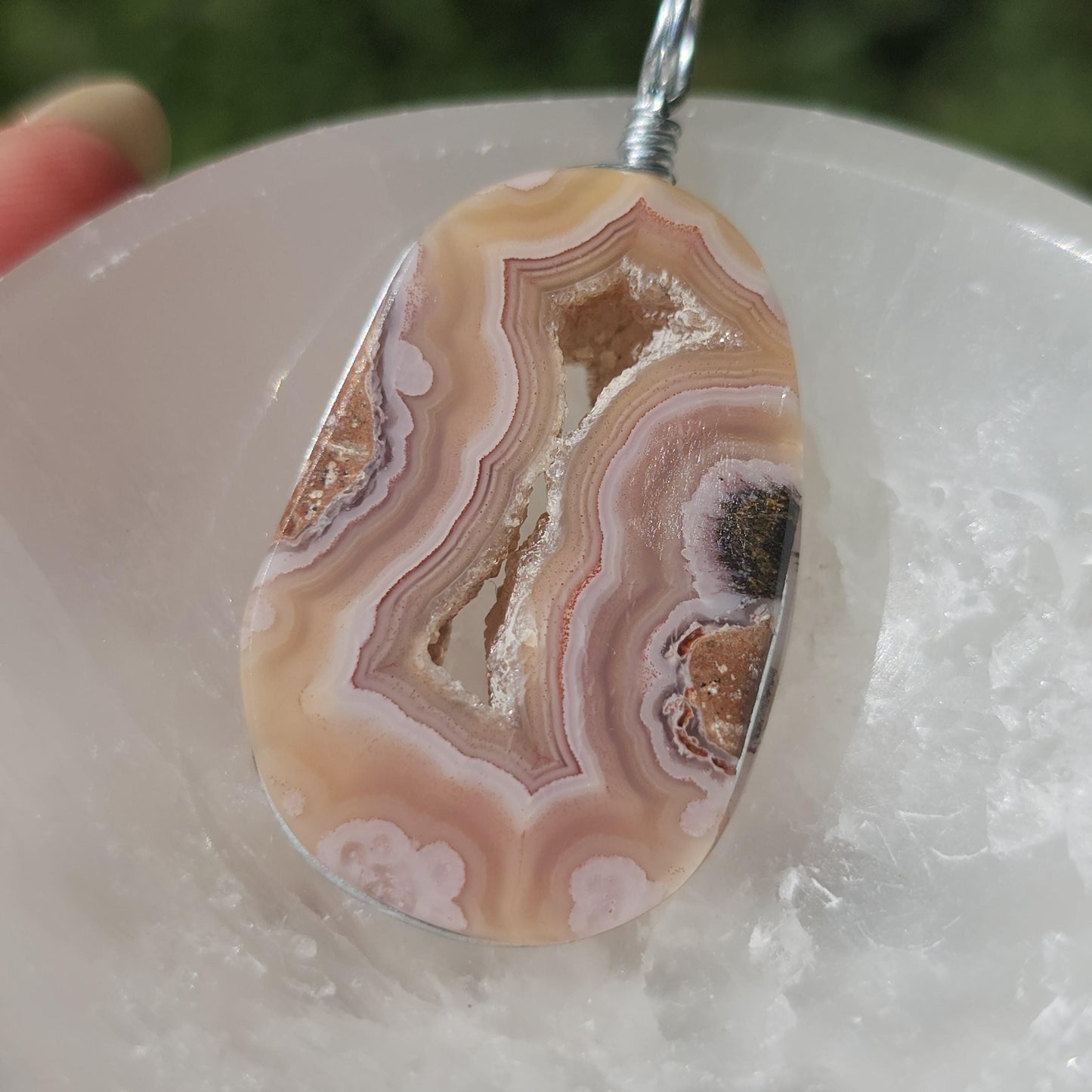 Sunset Laguna Agate Pendant w Druzy in Simple Sterling Silver Setting <100