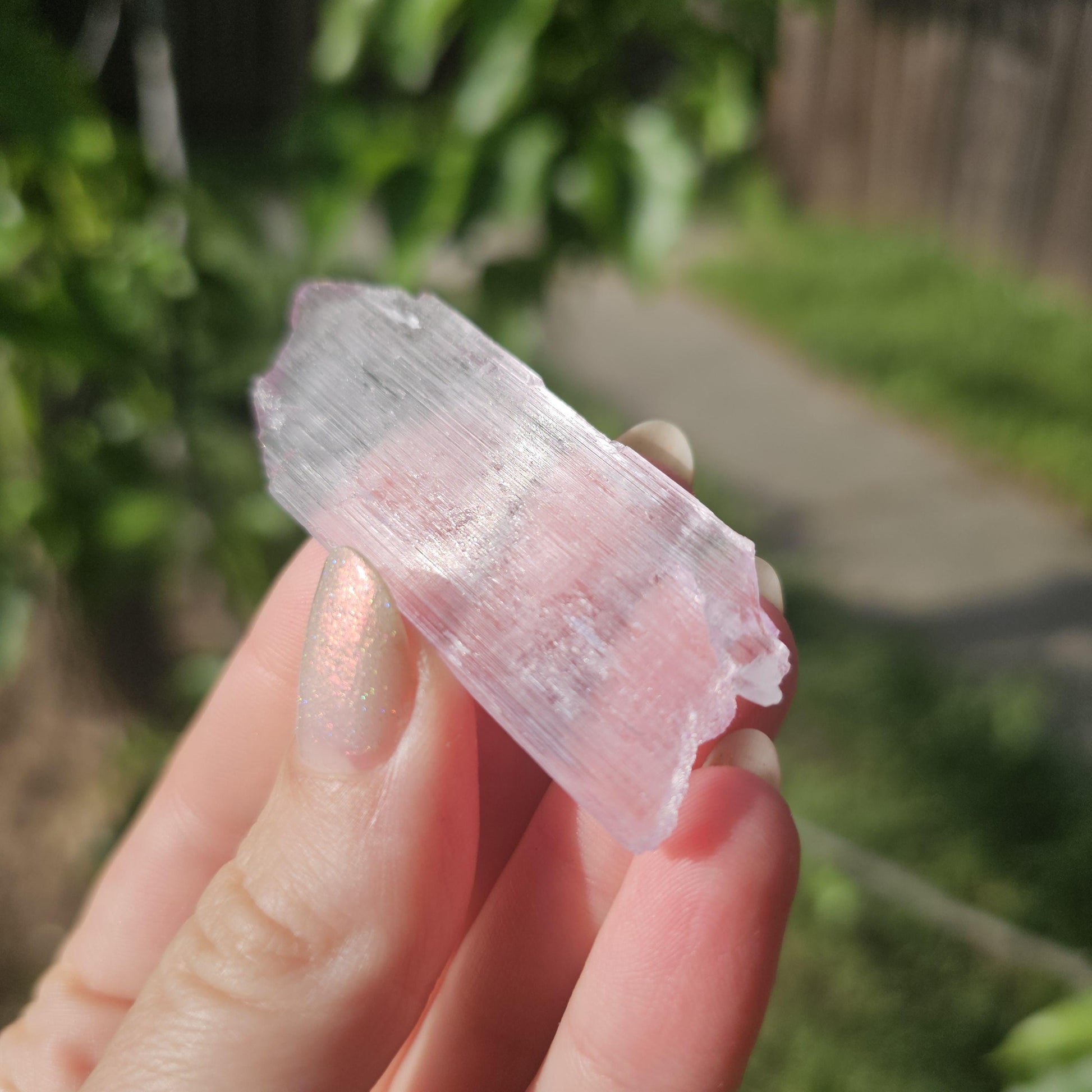 Super Thin Tabular Spodumene var. Kunzite Crystal with Great Luster, Highly UV Reactive Fluorescent Collector Specimen, Good Chatoyancy