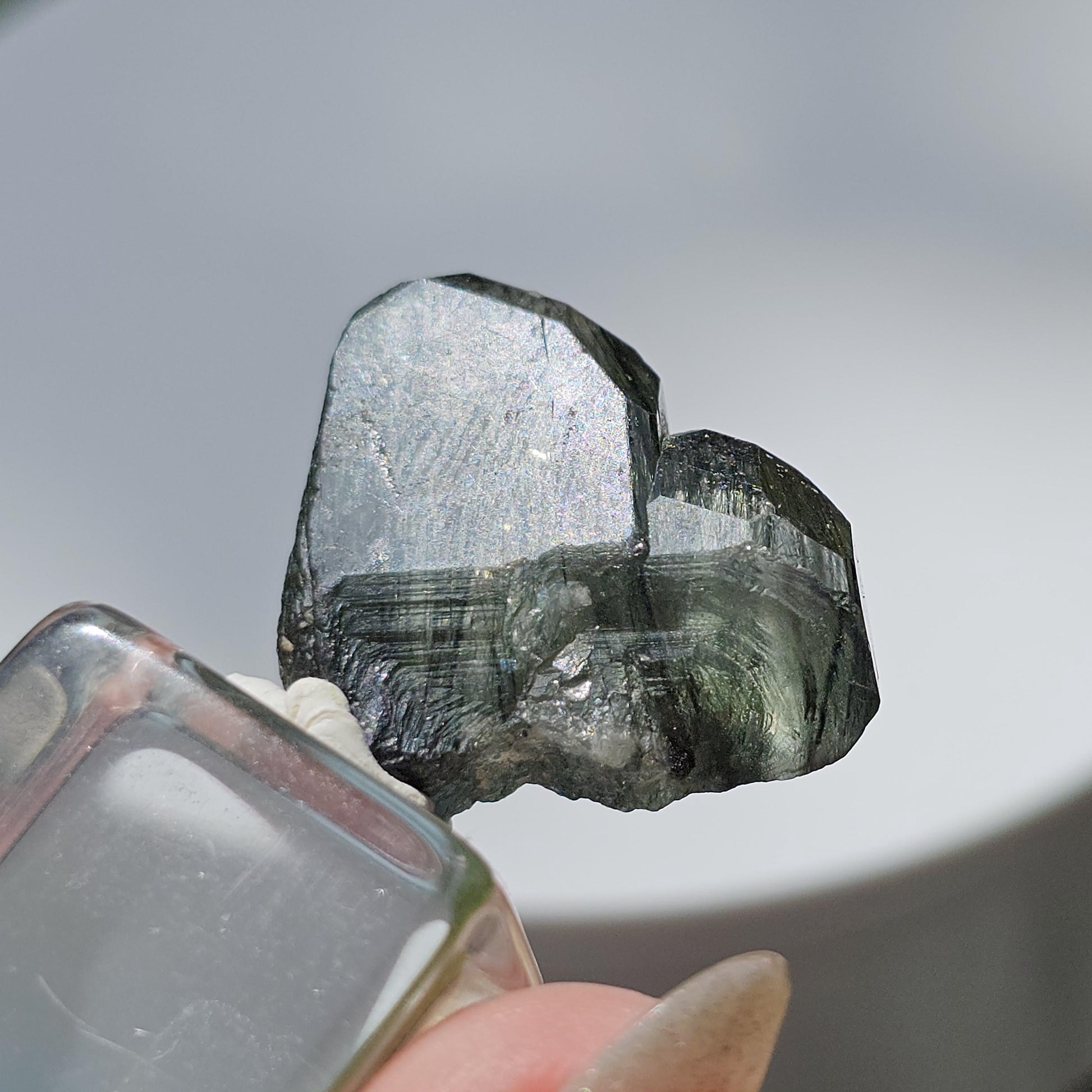 Apatite with Actinolite, Rutile-like Inclusions, Rare Lavender Twinned Crystal in Heart Shape with Forest Green Inside, Collector Specimen