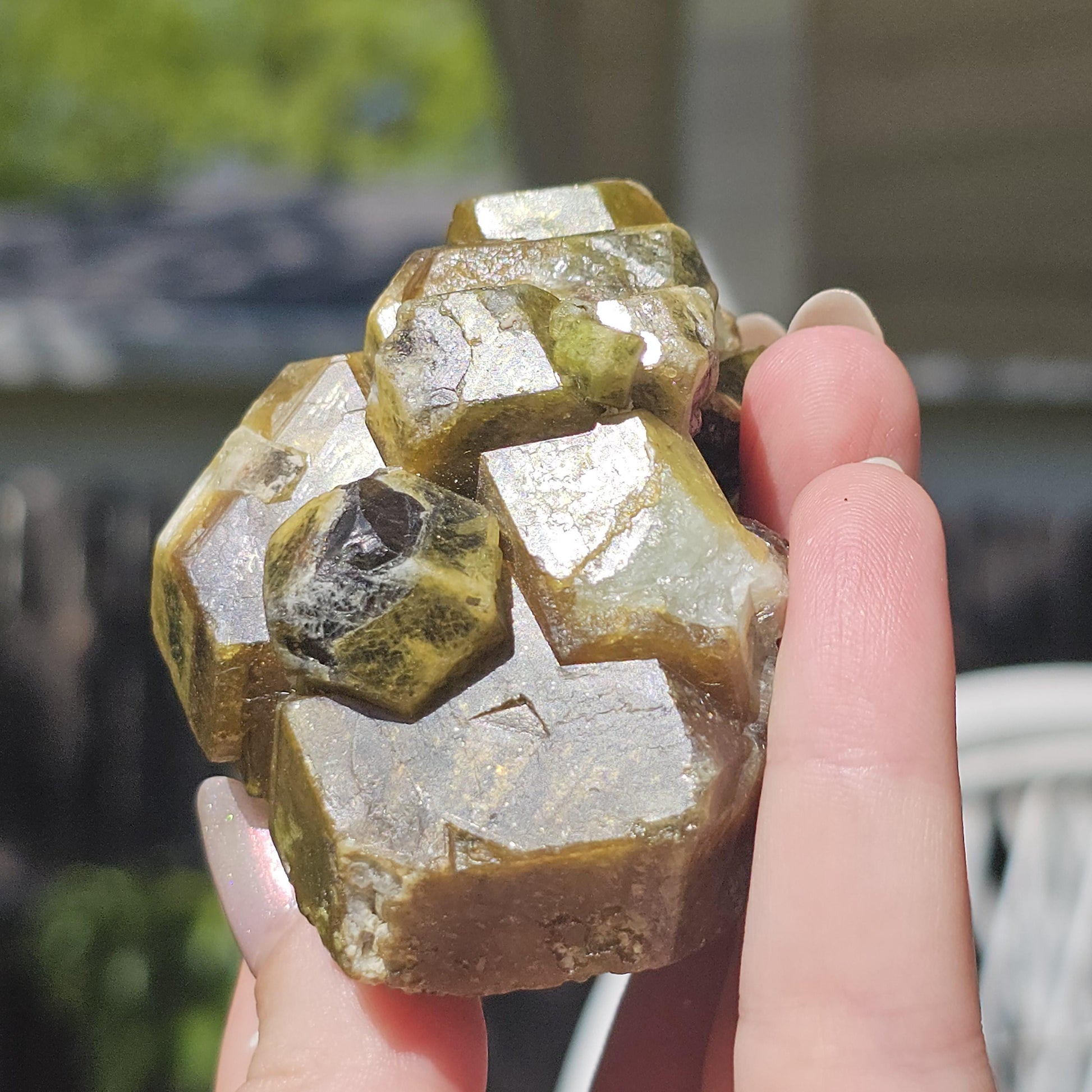 Mali Garnet with Well Documented History, Unique Large Terminated Cluster with Chocolate Brown core, Green Skin, and some Rare Blue!